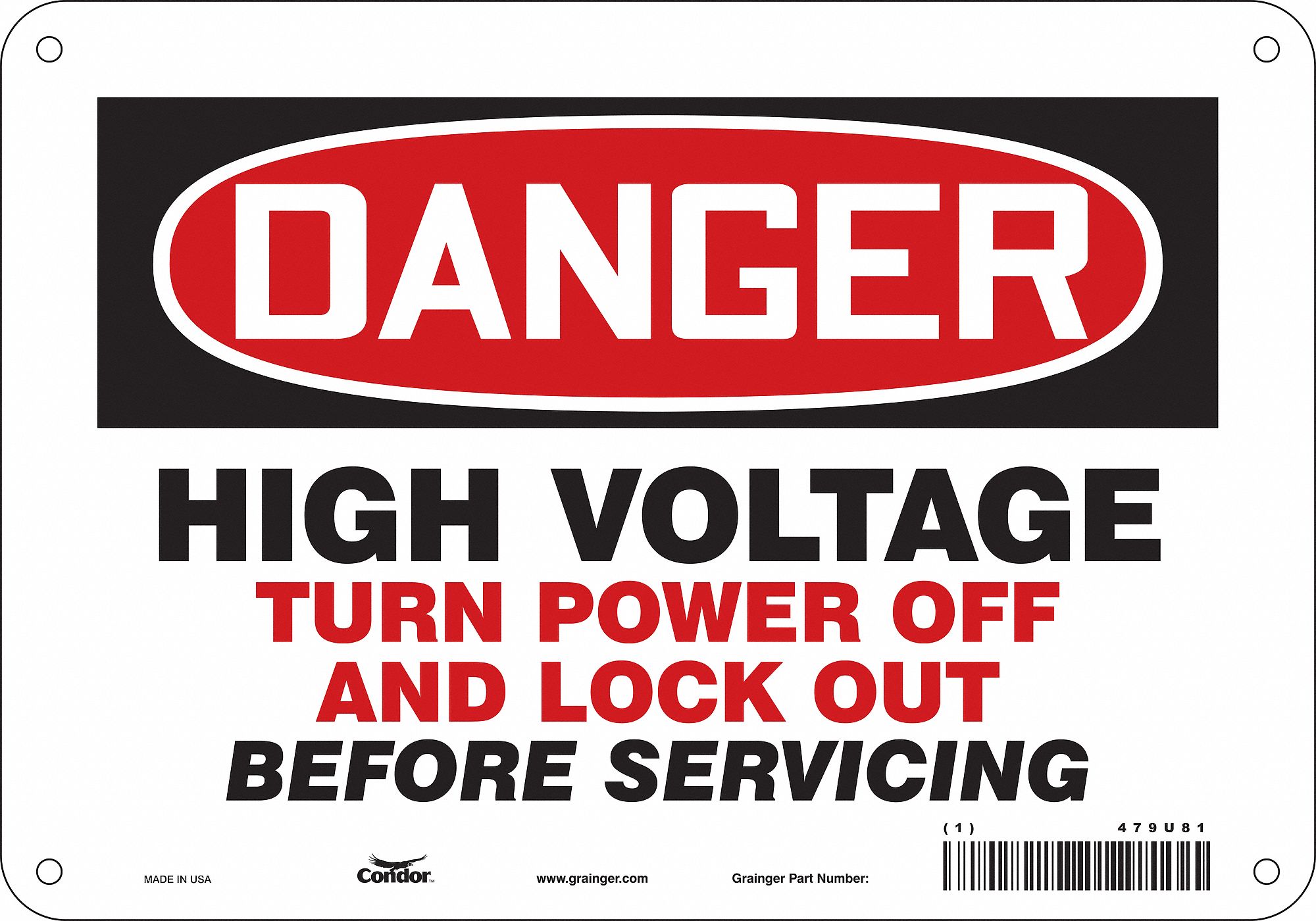 Safety Sign: Polyethylene, Mounting Holes Sign Mounting, 7 in x 10 in Nominal Sign Size, Danger