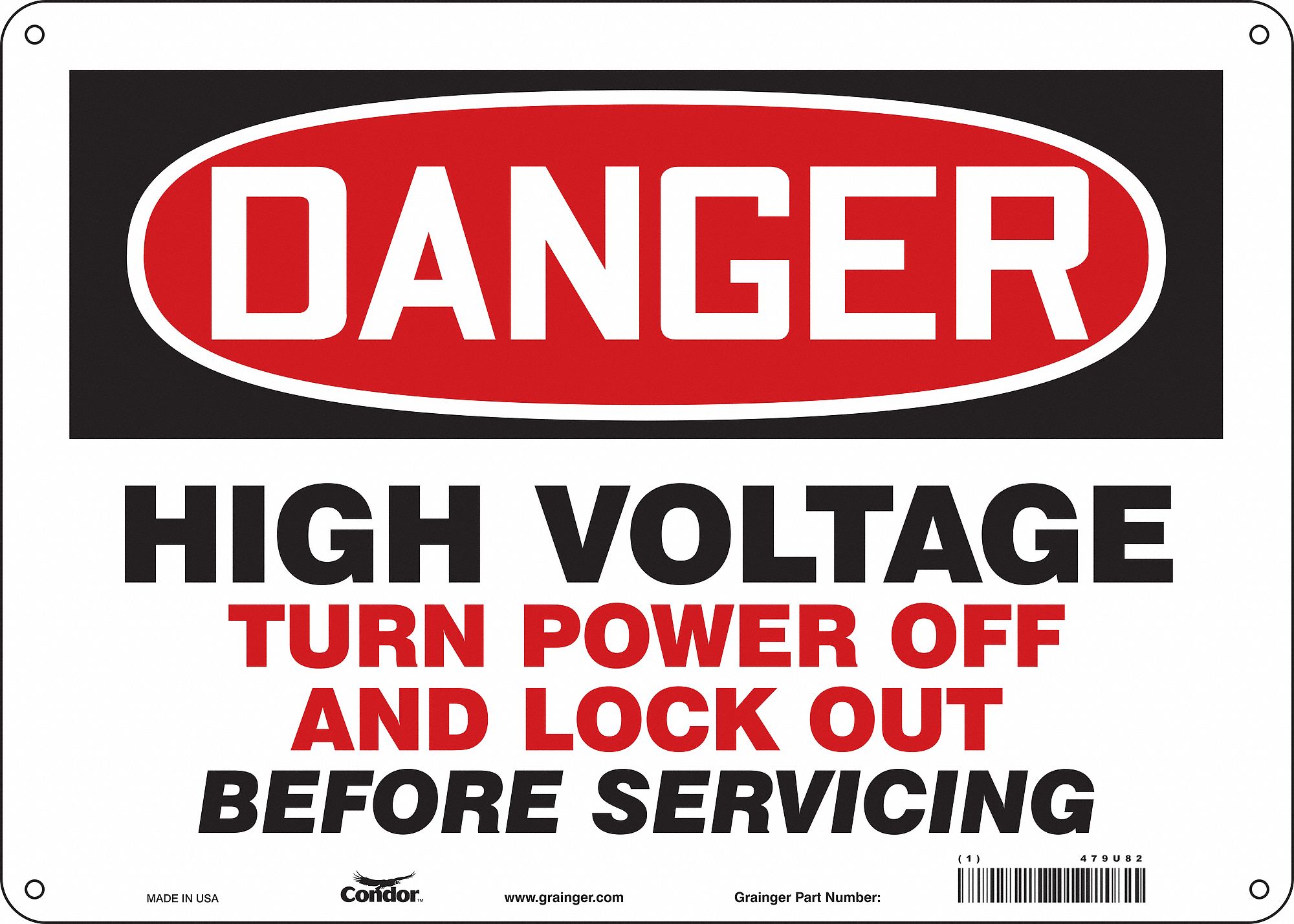 Safety Sign: Polyethylene, Mounting Holes Sign Mounting, 10 in x 14 in Nominal Sign Size, Danger