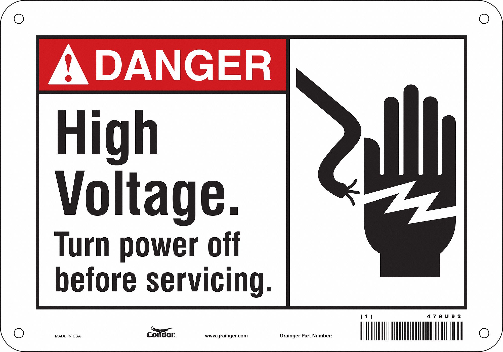 Safety Sign: Aluminum, Mounting Holes Sign Mounting, 7 in x 10 in Nominal Sign Size, 0.032 in Thick