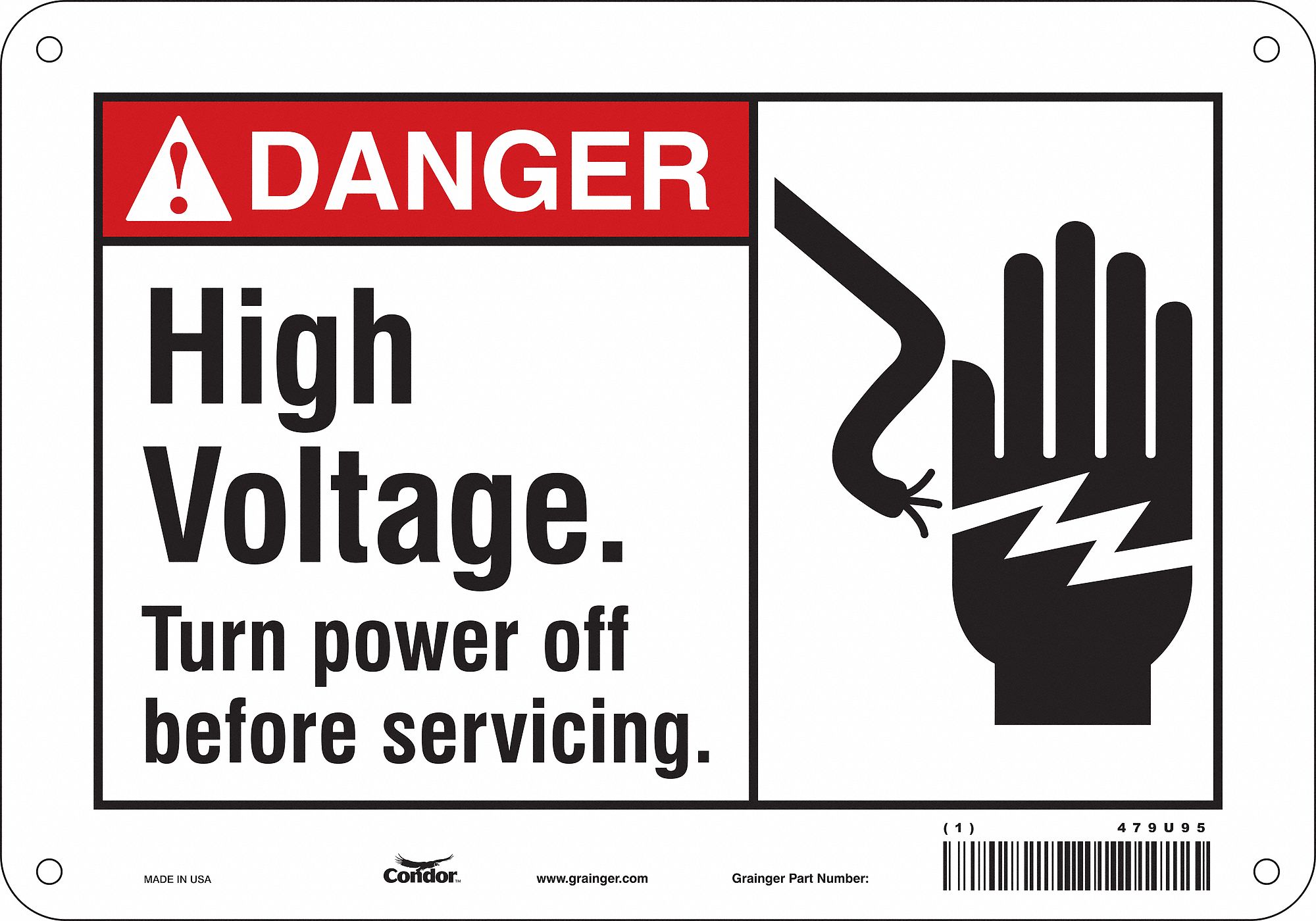 Safety Sign: Polyethylene, Mounting Holes Sign Mounting, 7 in x 10 in Nominal Sign Size, Danger
