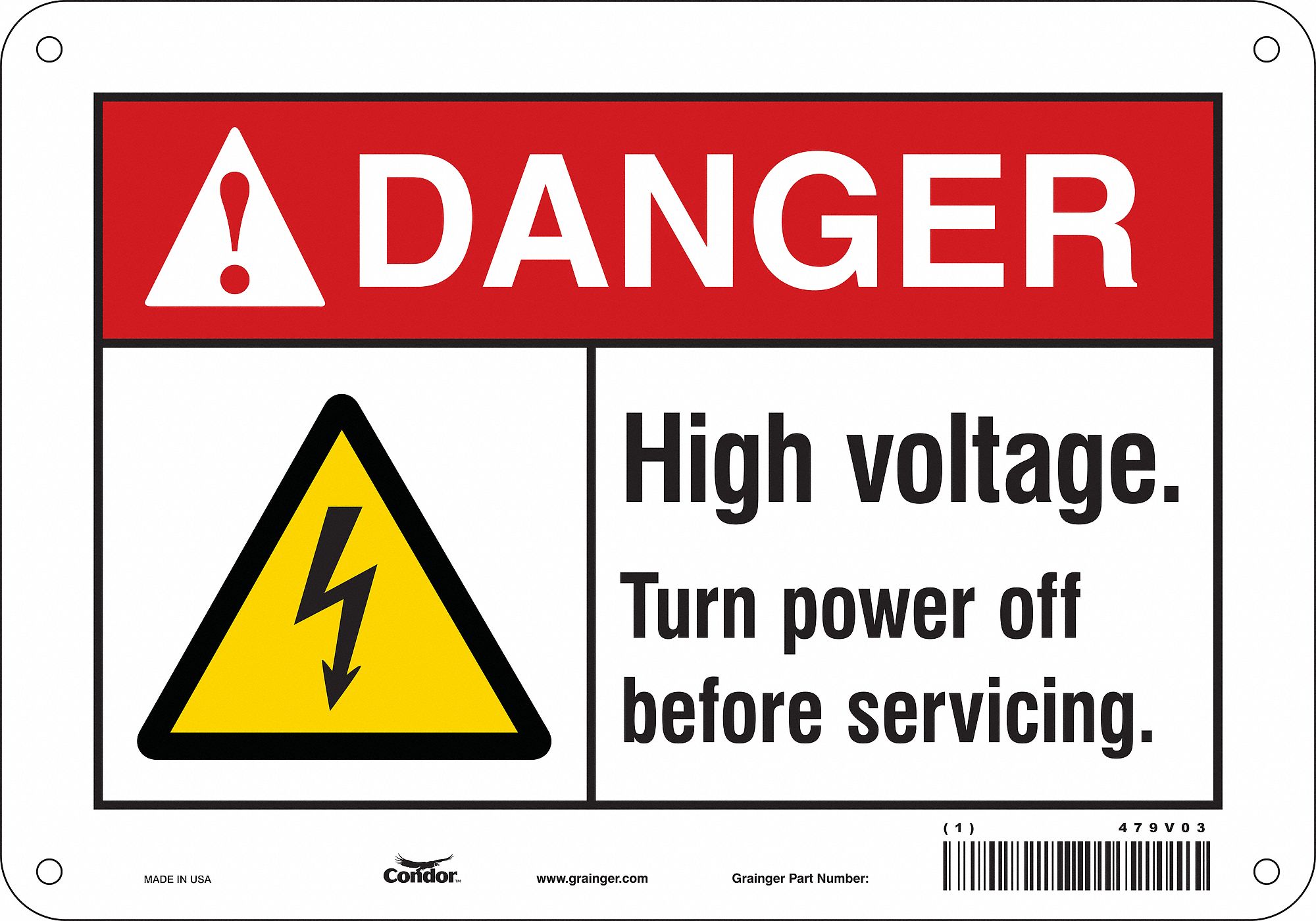 Safety Sign: Polyethylene, Mounting Holes Sign Mounting, 7 in x 10 in Nominal Sign Size, Danger