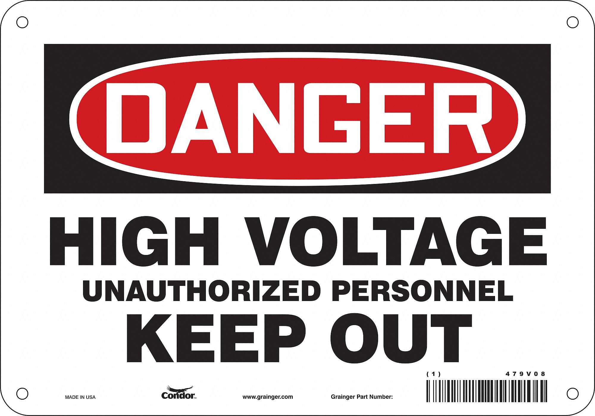 Safety Sign: Aluminum, Mounting Holes Sign Mounting, 7 in x 10 in Nominal Sign Size, 0.032 in Thick