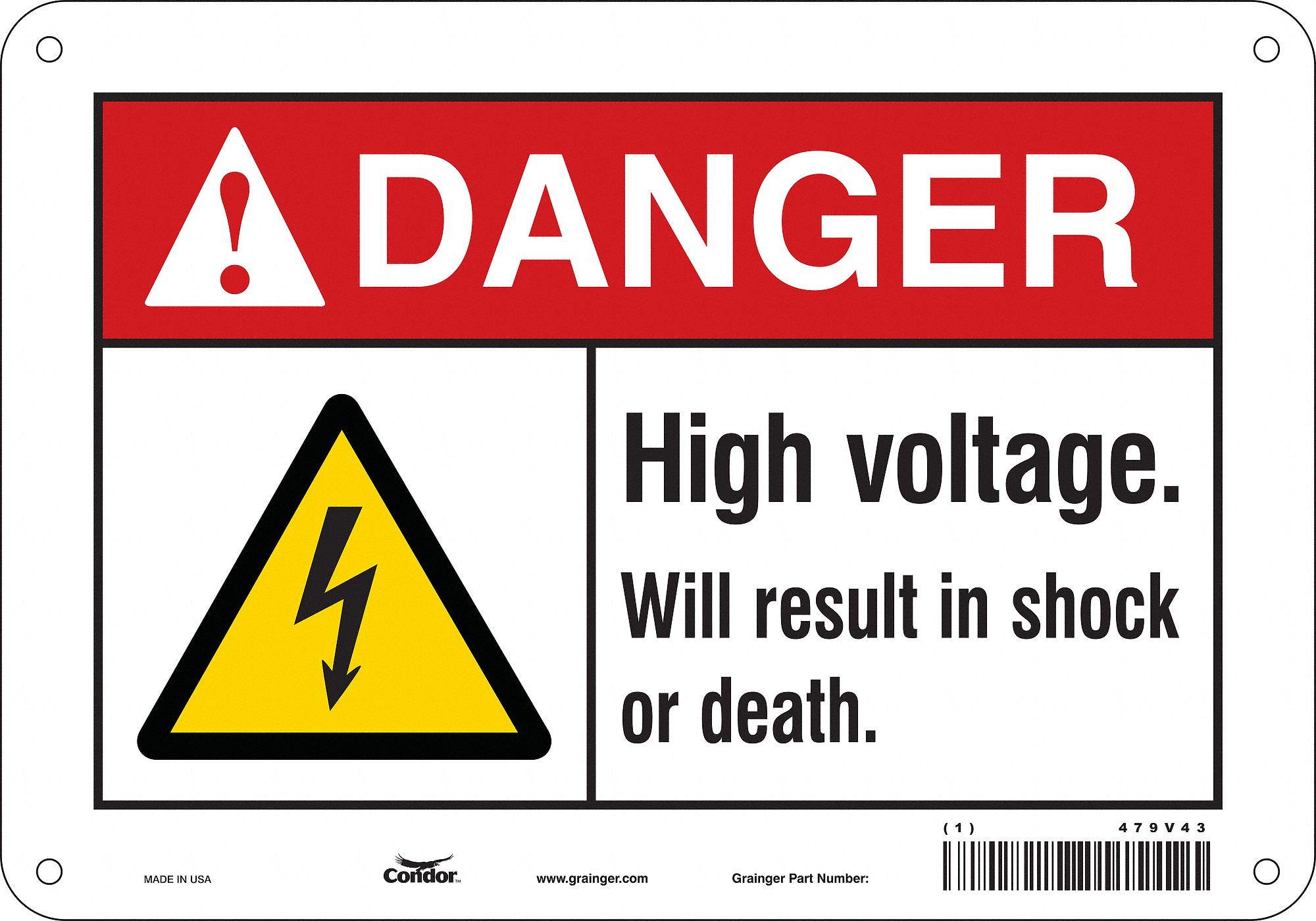 Safety Sign: Aluminum, Mounting Holes Sign Mounting, 7 in x 10 in Nominal Sign Size, 0.032 in Thick