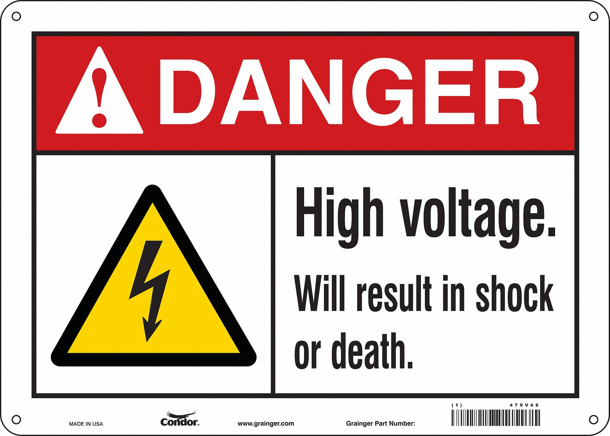 Safety Sign: Polyethylene, Mounting Holes Sign Mounting, 10 in x 14 in Nominal Sign Size, Danger
