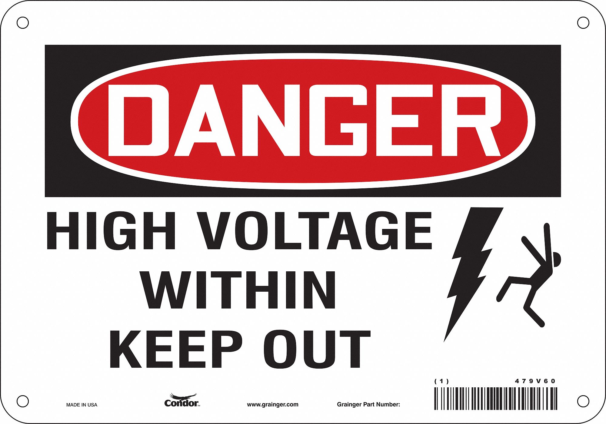 Safety Sign: Polyethylene, Mounting Holes Sign Mounting, 7 in x 10 in Nominal Sign Size, Danger