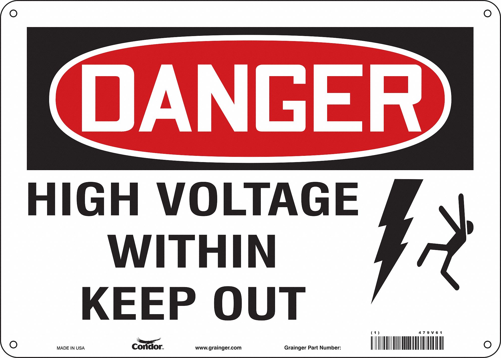 Safety Sign: Polyethylene, Mounting Holes Sign Mounting, 10 in x 14 in Nominal Sign Size, Danger