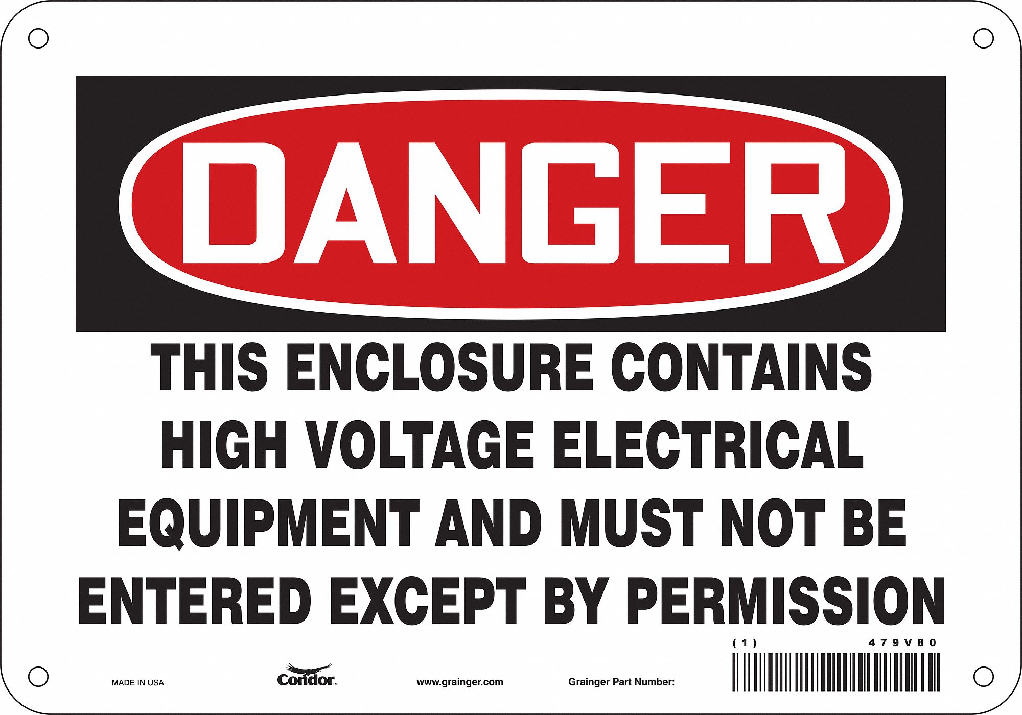 Safety Sign: Polyethylene, Mounting Holes Sign Mounting, 7 in x 10 in Nominal Sign Size, Danger