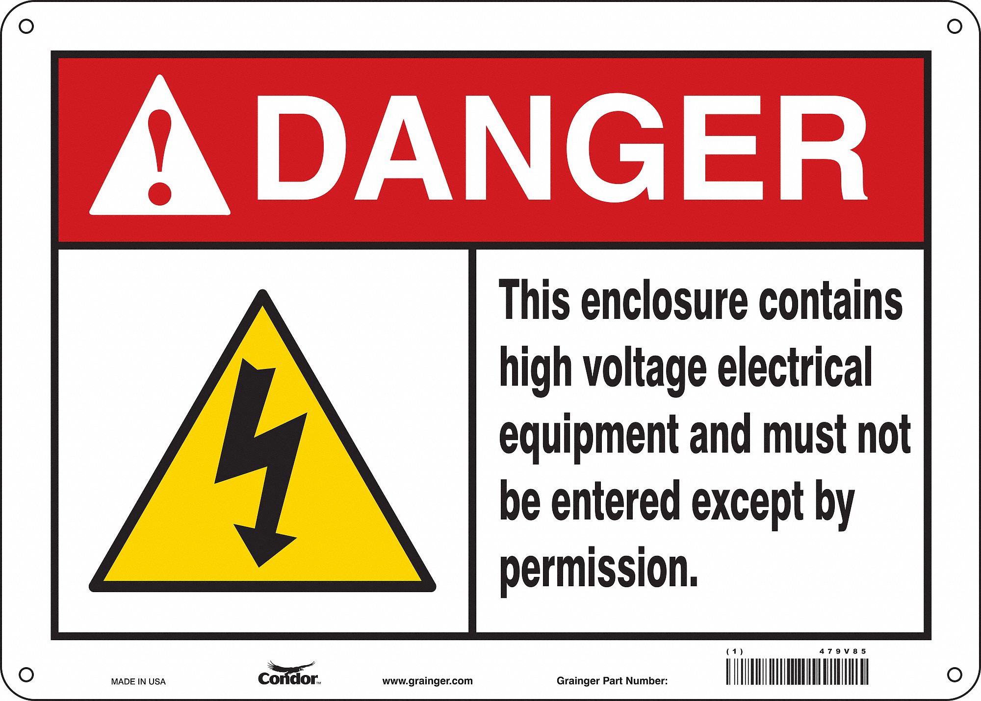Safety Sign: Aluminum, Mounting Holes Sign Mounting, 10 in x 14 in Nominal Sign Size, 0.032 in Thick