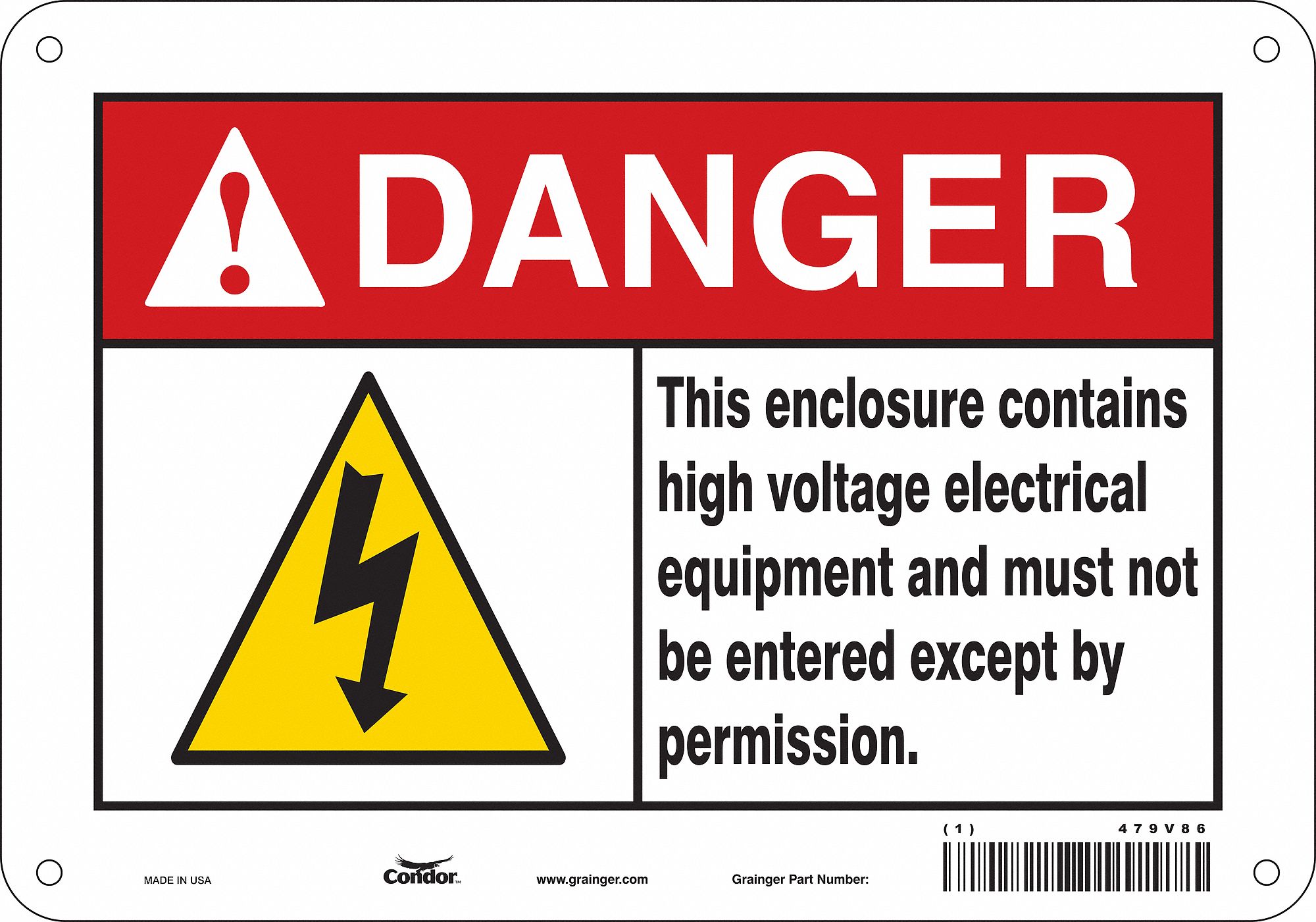 Safety Sign: Polyethylene, Mounting Holes Sign Mounting, 7 in x 10 in Nominal Sign Size, Danger