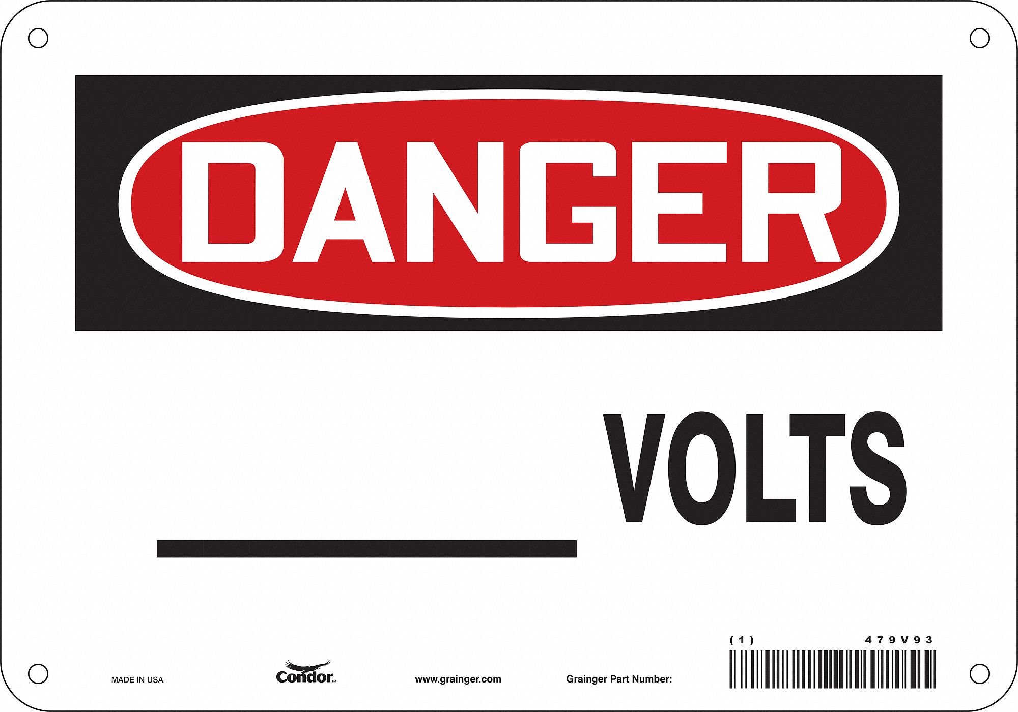 Safety Sign: Polyethylene, Mounting Holes Sign Mounting, 7 in x 10 in Nominal Sign Size, ___ Volts