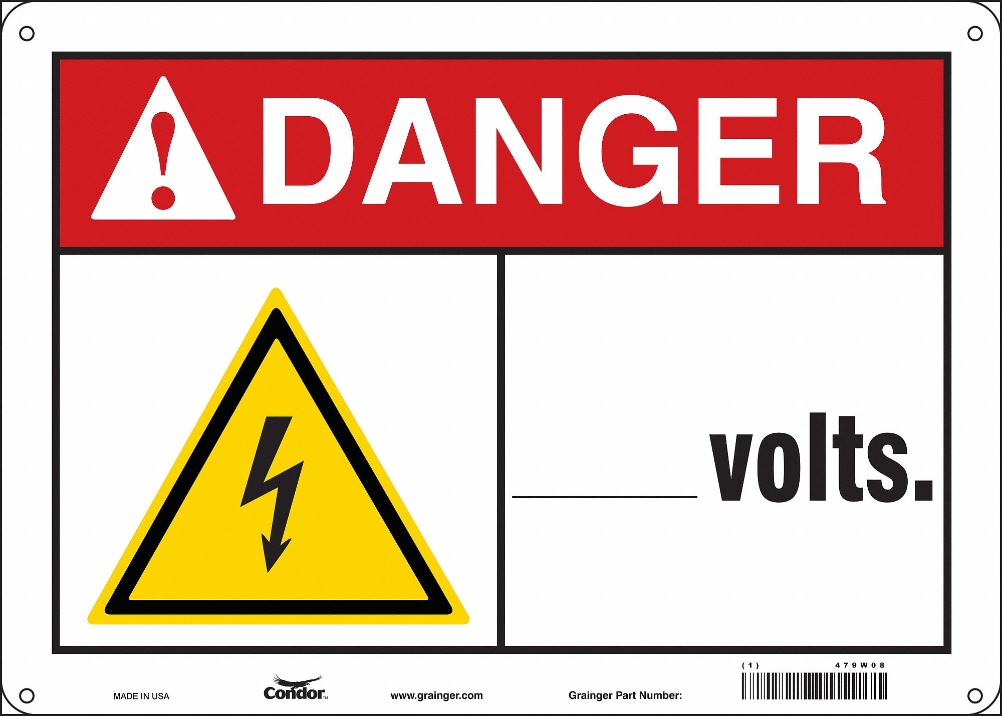 Safety Sign: Polyethylene, Mounting Holes Sign Mounting, 10 in x 14 in Nominal Sign Size, ___ Volts