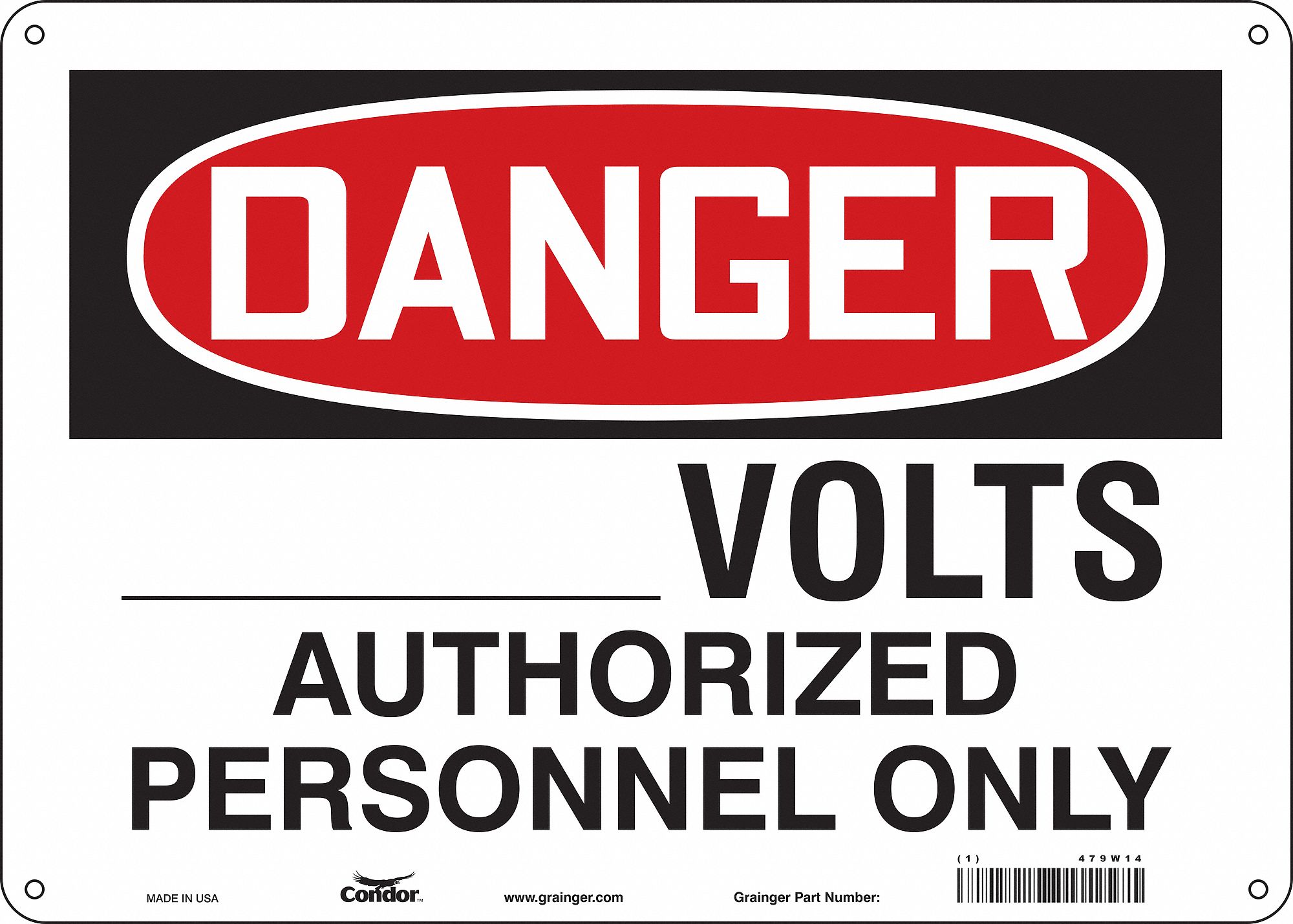 Safety Sign: Polyethylene, Mounting Holes Sign Mounting, 10 in x 14 in Nominal Sign Size, Danger