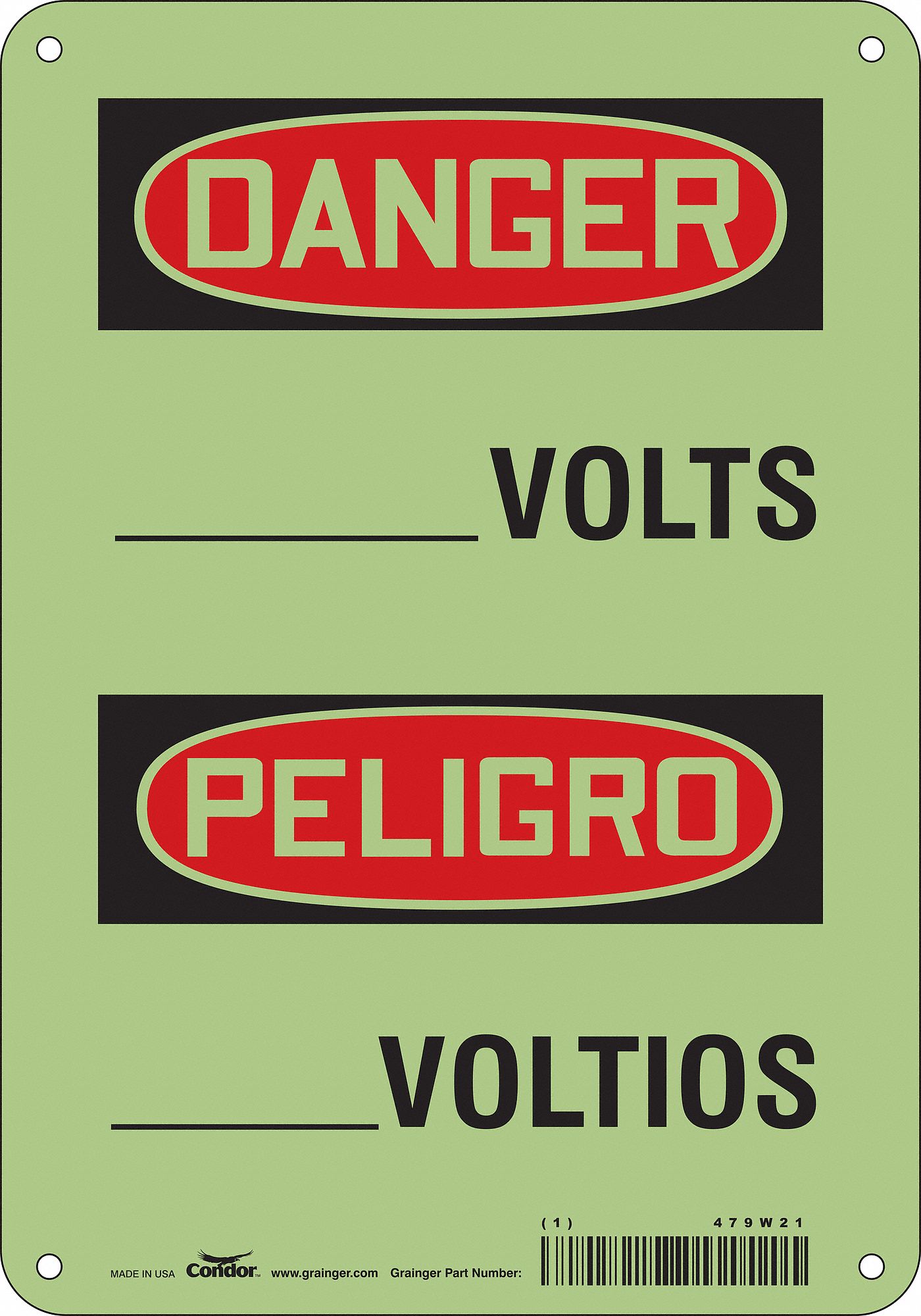 Safety Sign: Polyethylene, Mounting Holes Sign Mounting, 10 in x 7 in Nominal Sign Size