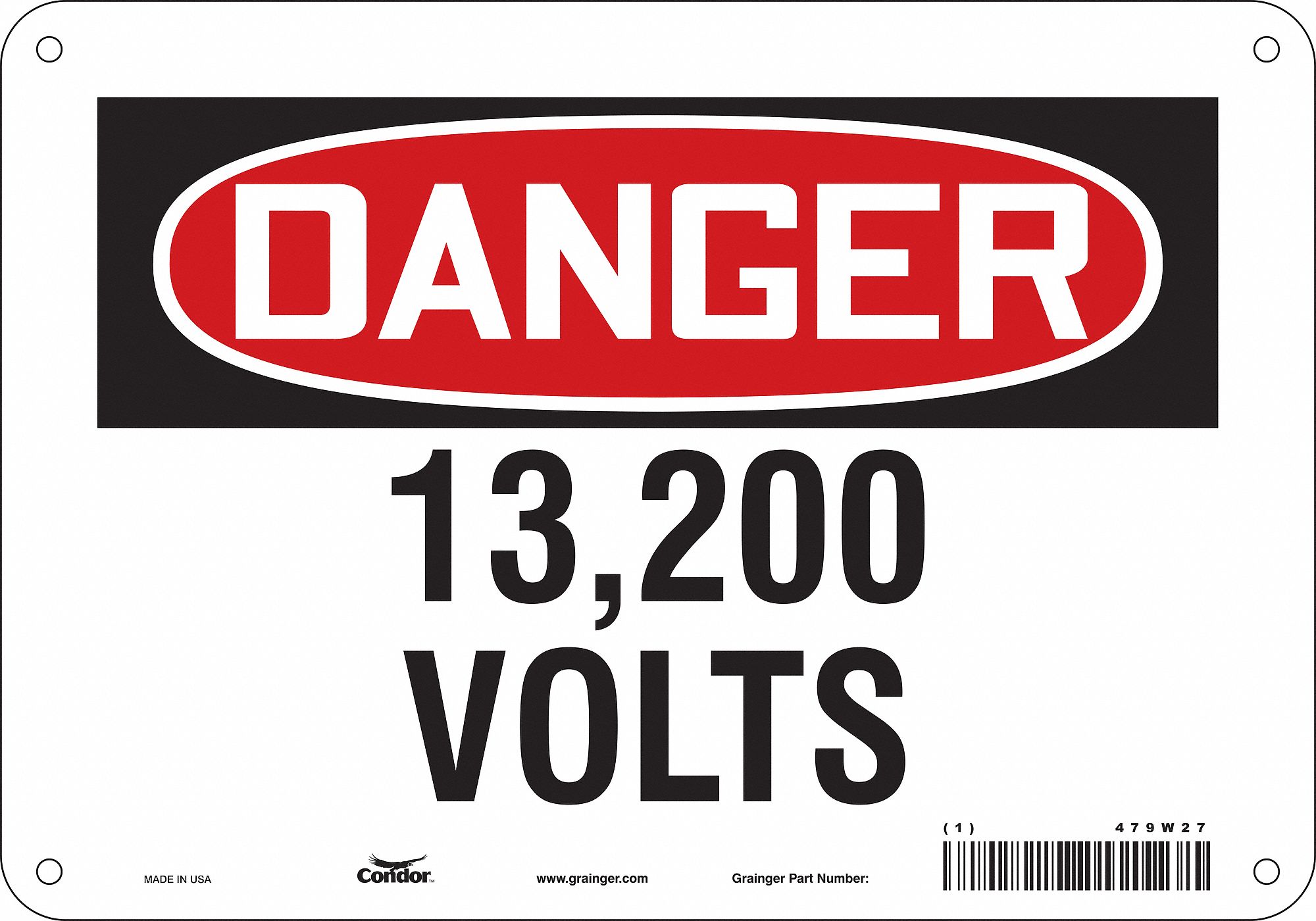 Safety Sign: Aluminum, Mounting Holes Sign Mounting, 7 in x 10 in Nominal Sign Size, 0.032 in Thick