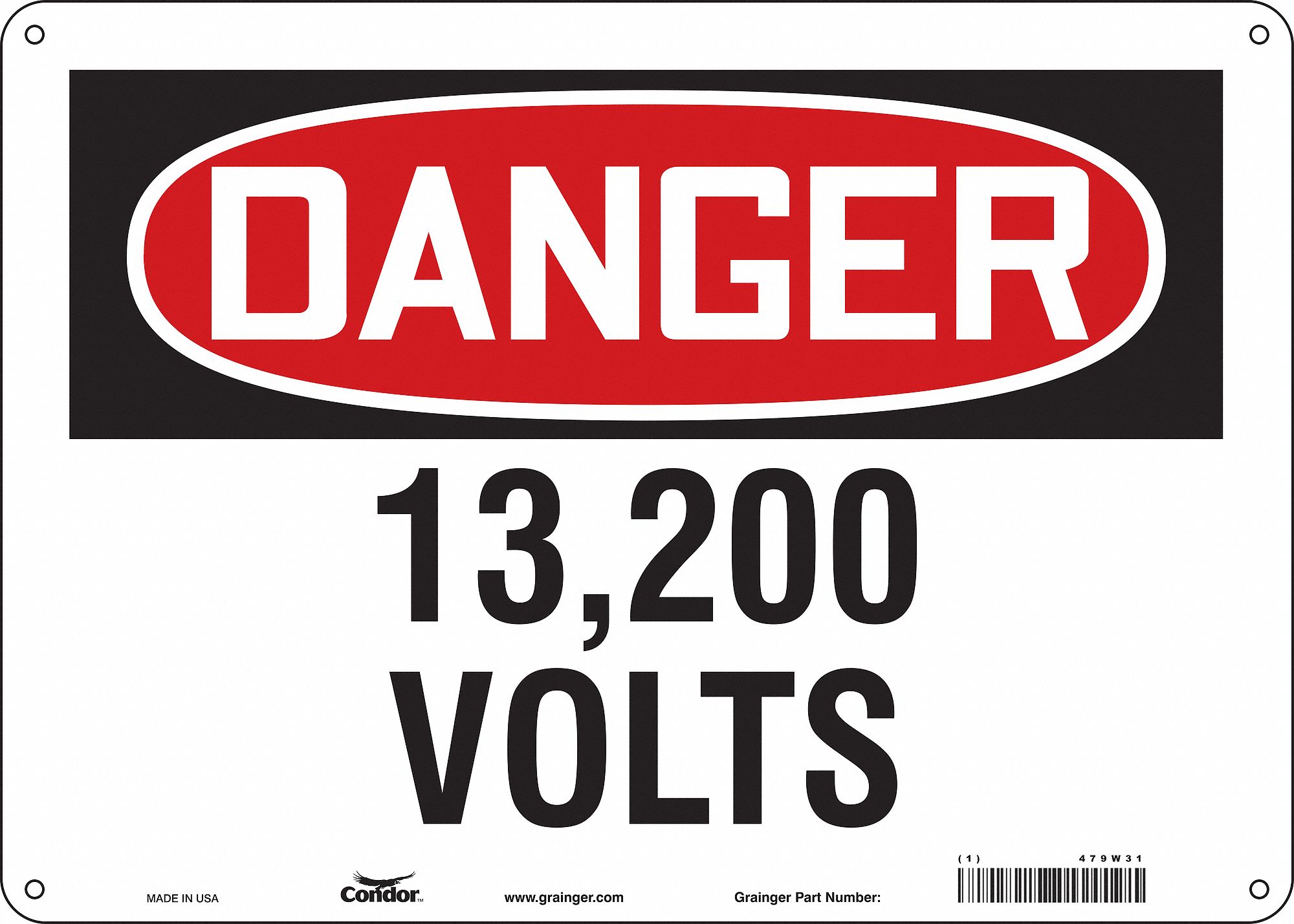 Safety Sign: Polyethylene, Mounting Holes Sign Mounting, 10 in x 14 in Nominal Sign Size, Danger