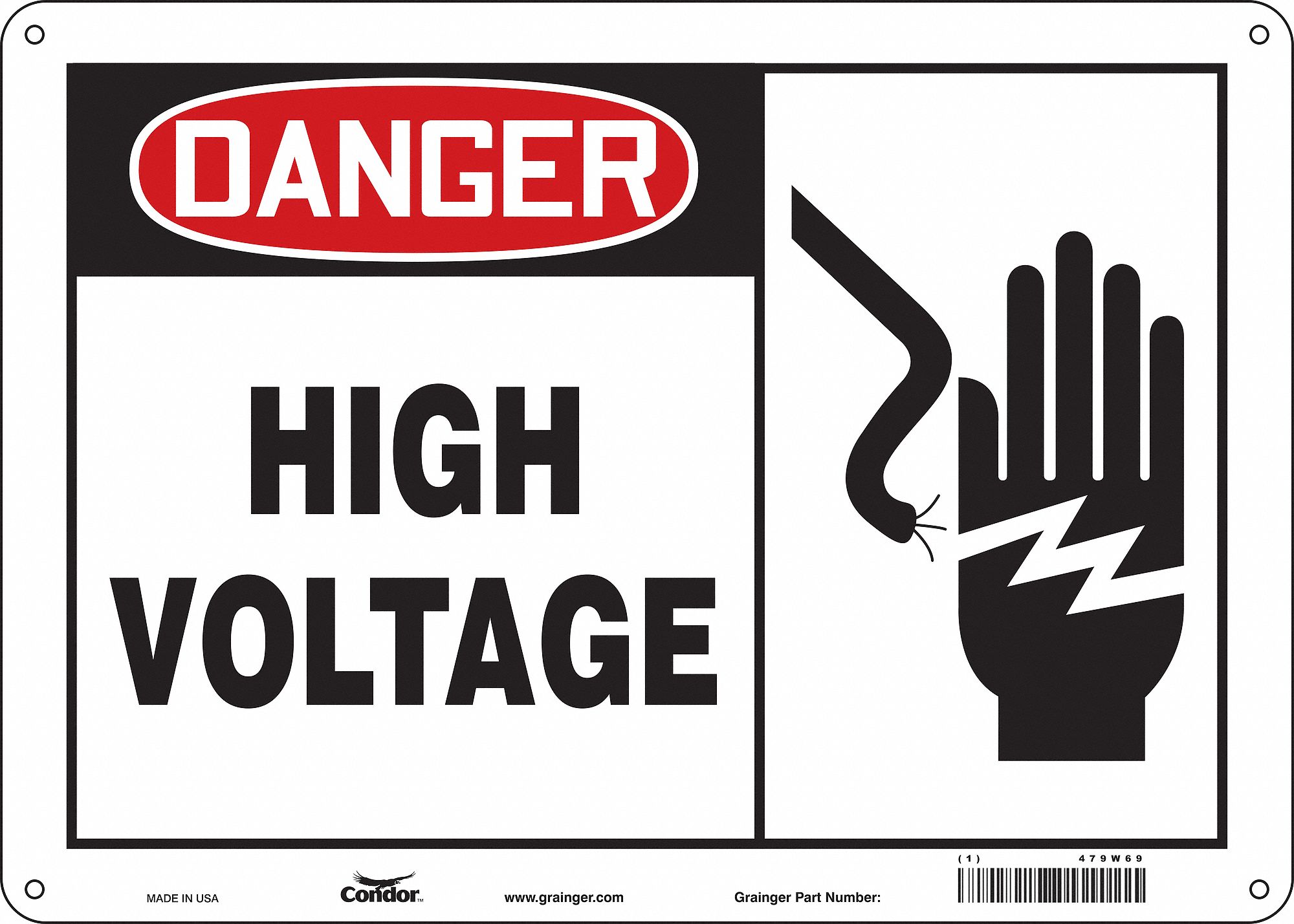 Safety Sign: Aluminum, Mounting Holes Sign Mounting, 10 in x 14 in Nominal Sign Size, 0.032 in Thick