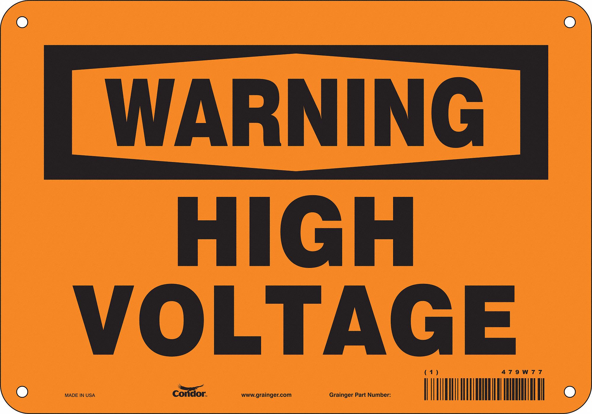 Safety Sign: Polyethylene, Mounting Holes Sign Mounting, 7 in x 10 in Nominal Sign Size, High Volt
