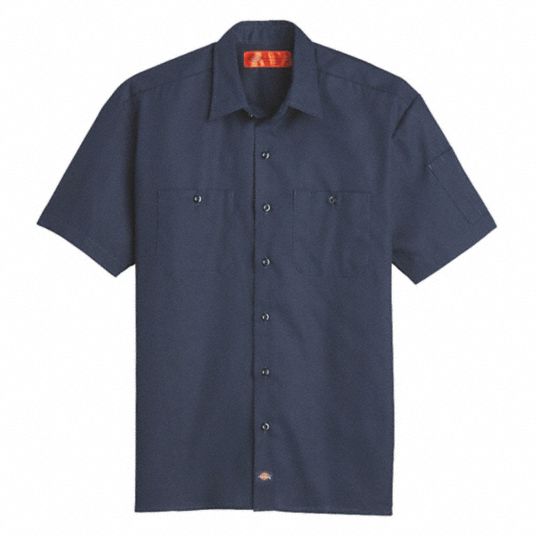 DICKIES Dark Navy Short Sleeve Work Shirt, L, Polyester/Cotton, Regular ...