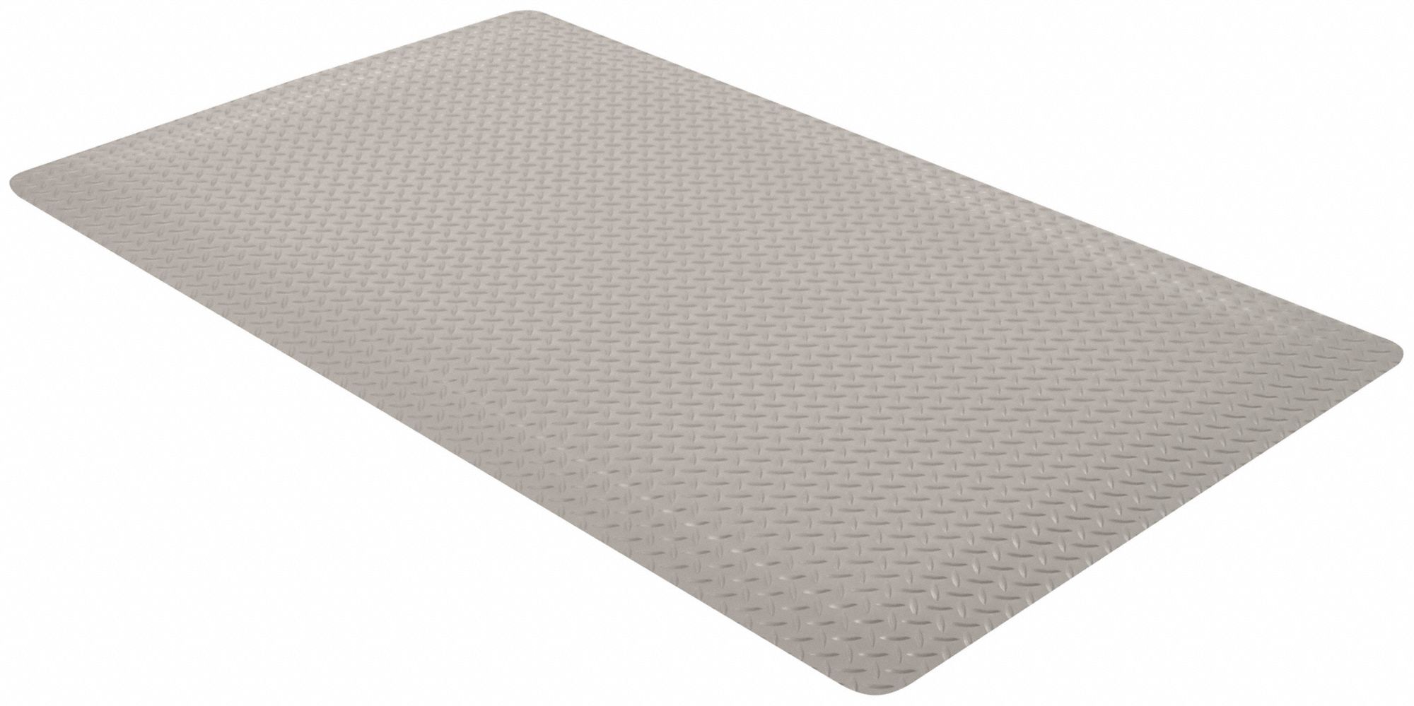 Antifatigue Mat: Diamond Plate, 3 ft x 5 ft, 9/16 in Thick, Gray, Vinyl over PVC Foam, Beveled Edge