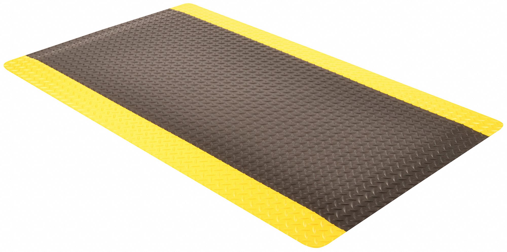 Antifatigue Runner: Diamond Plate, 4 ft x 75 ft, 9/16 in Thick, Black with Yellow Border
