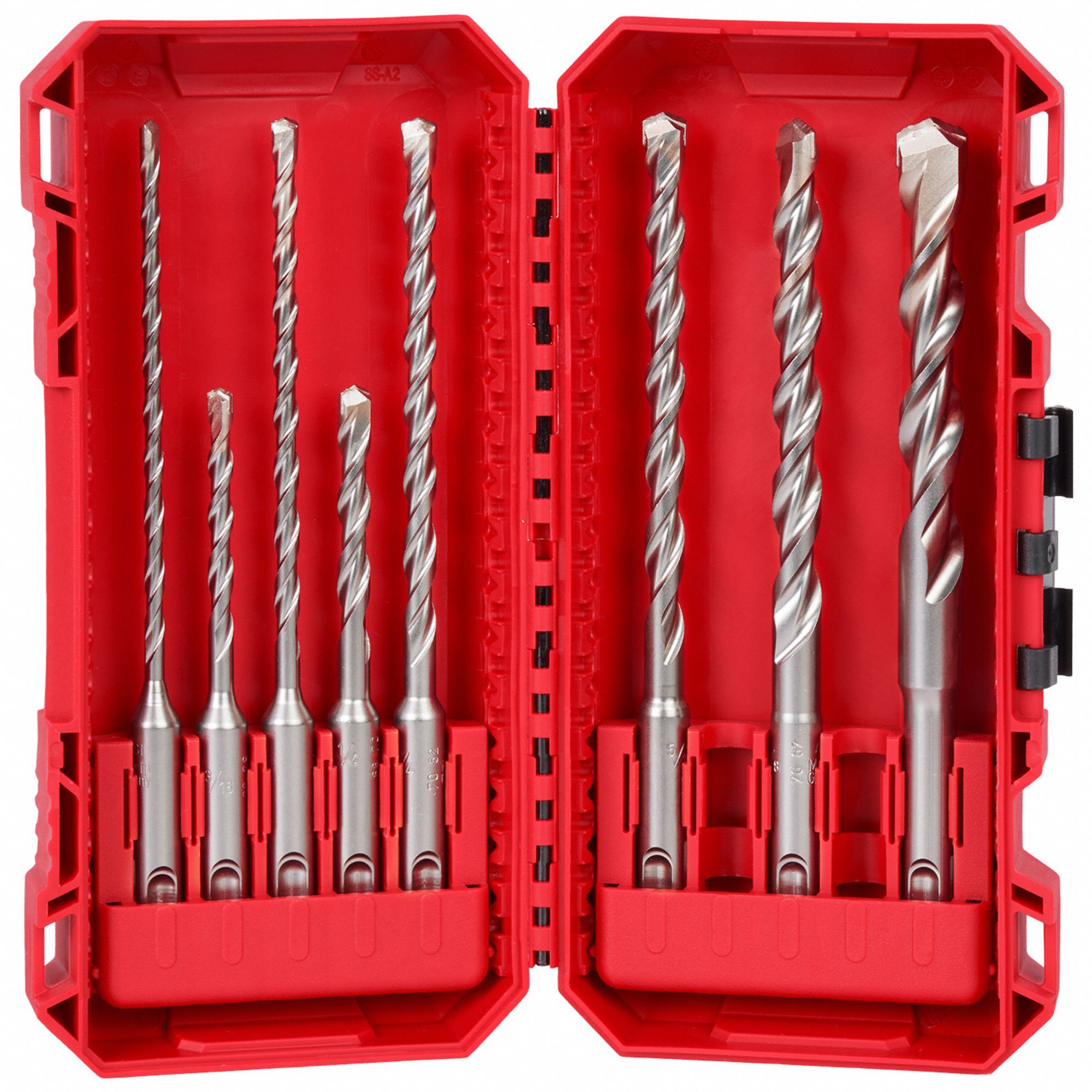 Rotary Hammer Drill Bit Set: 7 5/8 in Overall Lg, 13/32 in Shank Dia, 8 Drill Bits