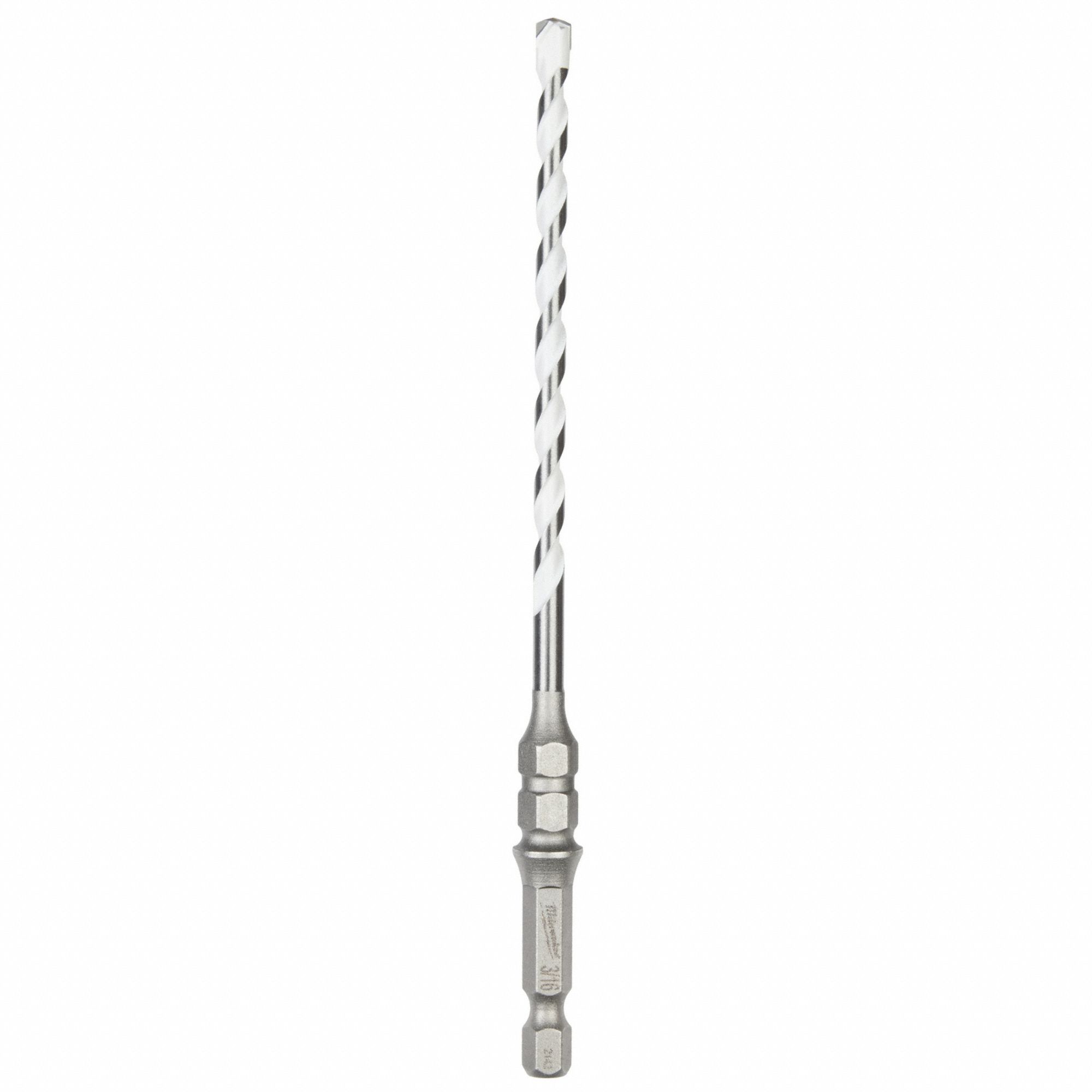 CARBIDE DRILL BIT, 3/16 IN DRILL BIT SIZE, 4 IN MAX DRILLING DEPTH, 6 IN L, CARBIDE