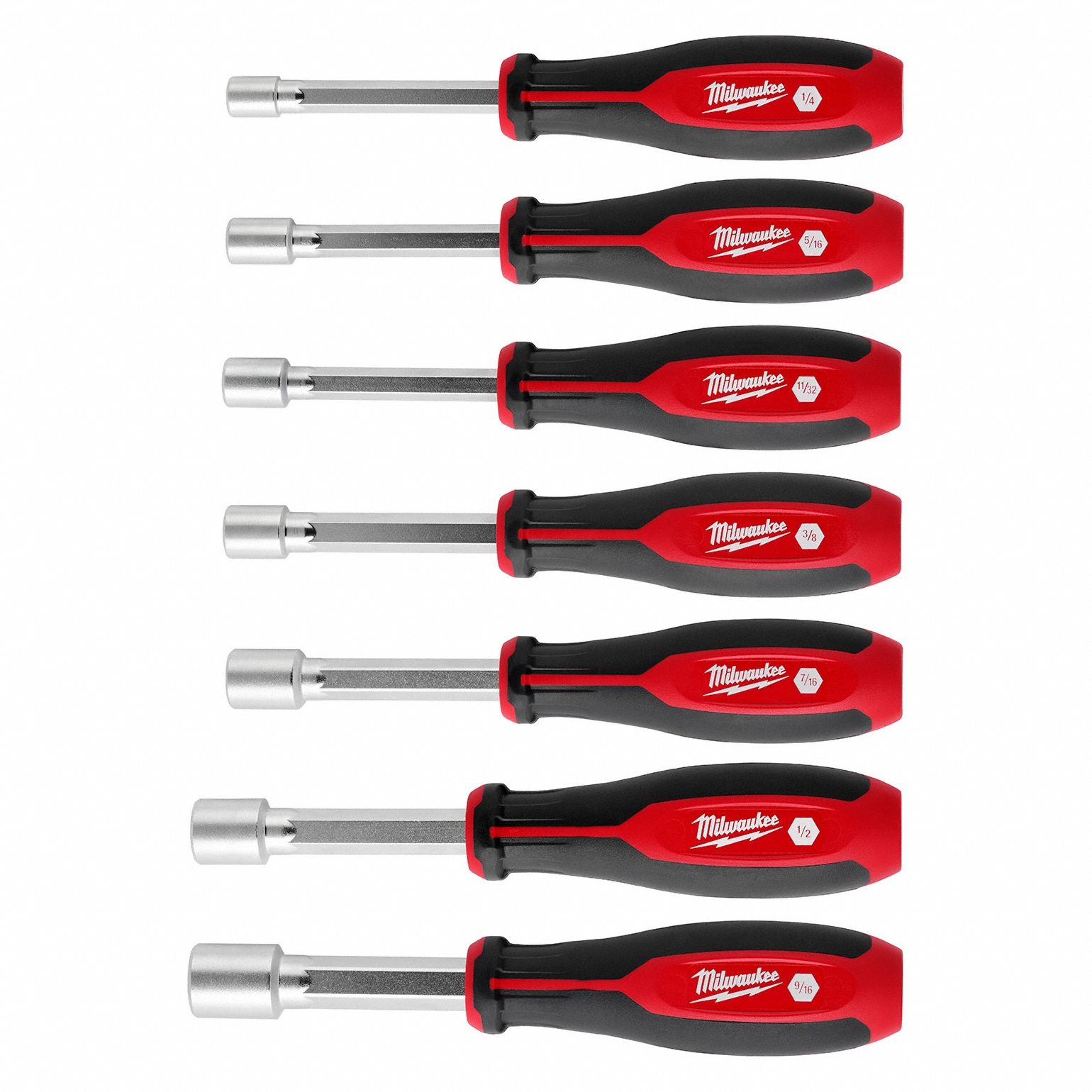 NUT DRIVER SET, SAE, 11/32 IN/1/2 IN/1/4 IN/3/8 IN/5/16 IN/7/16 IN/9/16 IN TIP SIZE