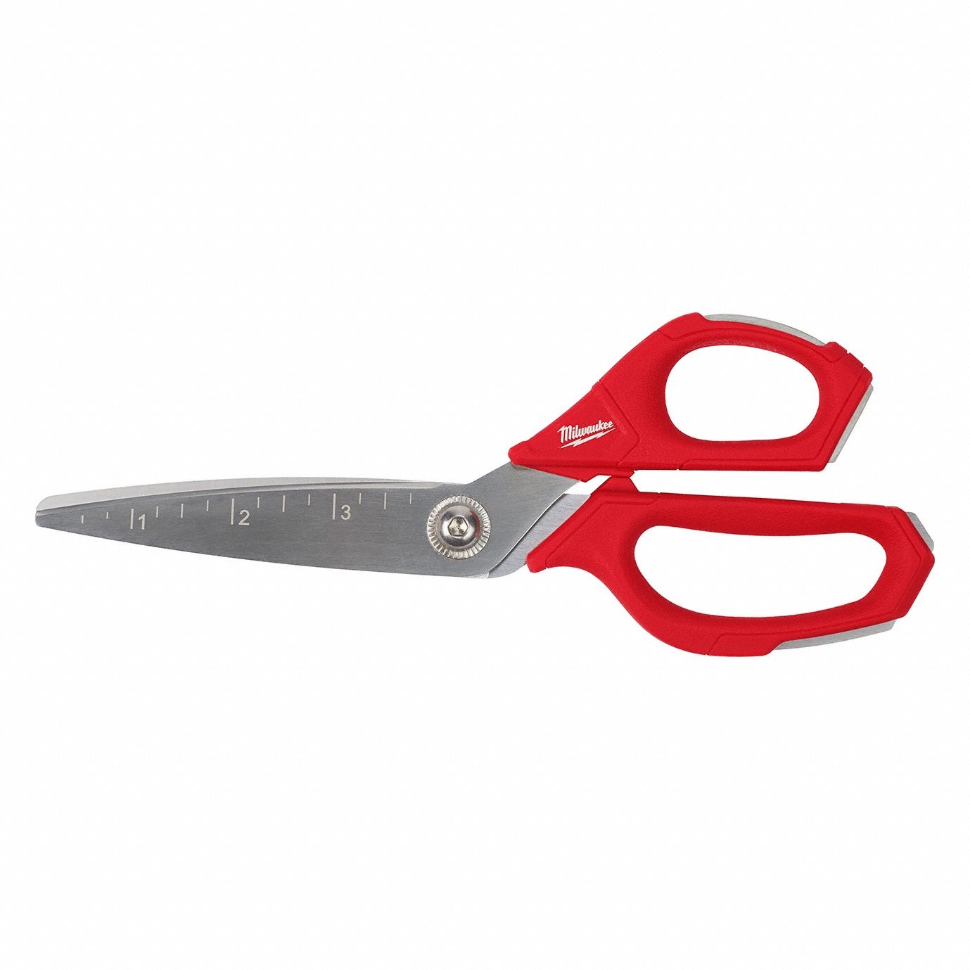Scissors: Ambidextrous, 9 1/4 in Overall Lg, Smooth, Metal, Pointed, Chrome, Red