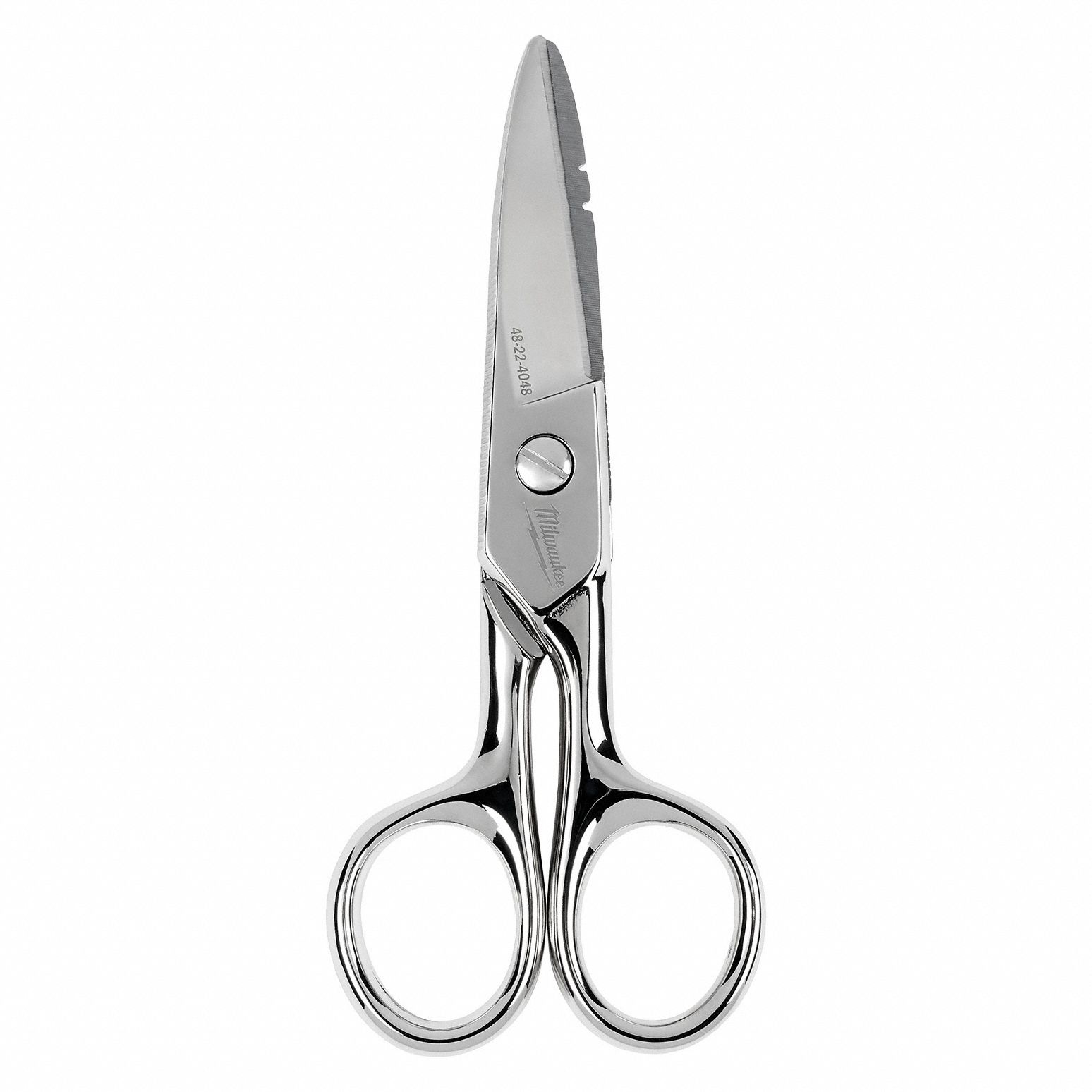 Scissors: Ambidextrous, 5 1/4 in Overall Lg, Serrated, Stainless Steel, Pointed, Chrome