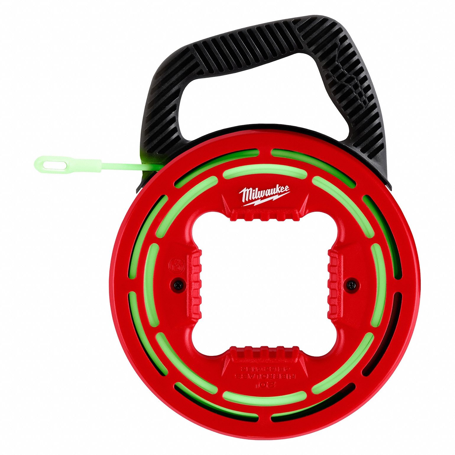 Fish Tape: 20 ft Lg, Round Tape Shape, Non-Conductive Eyelet End Style, 7 in Case Dia