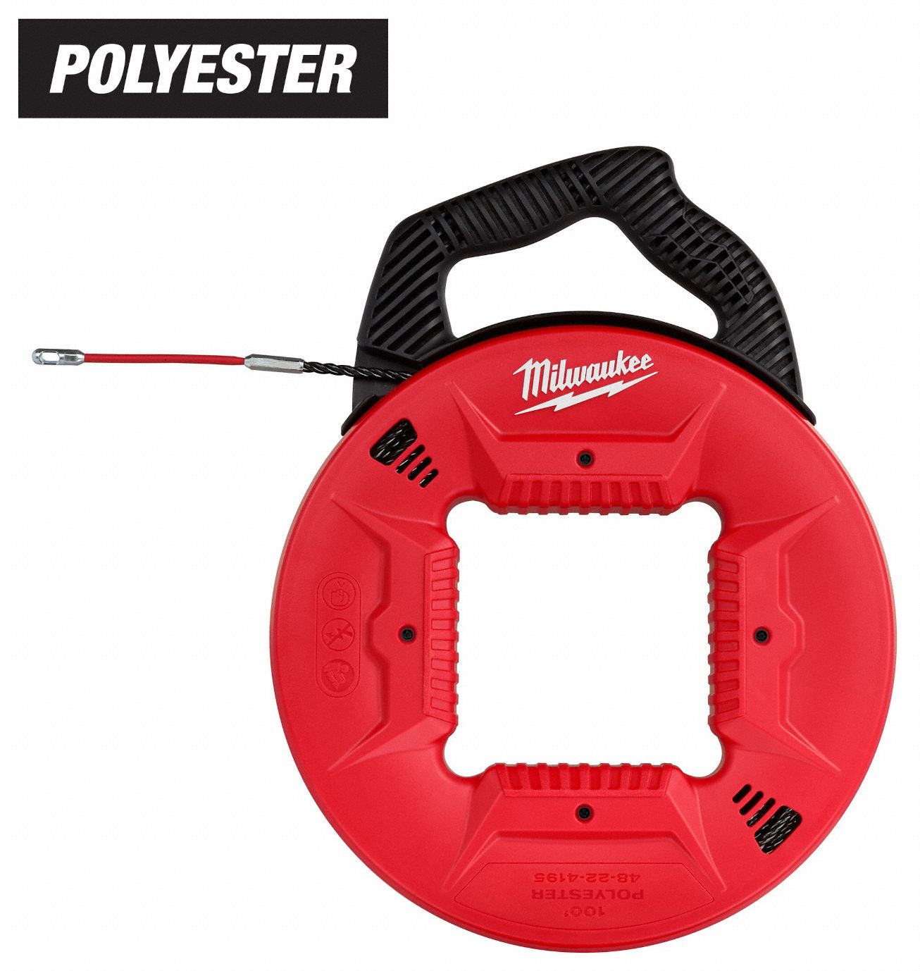 Fish Tape: 100 ft Lg, Manual Wind Tape Retraction, Spiral Tape Shape, Leader End Style