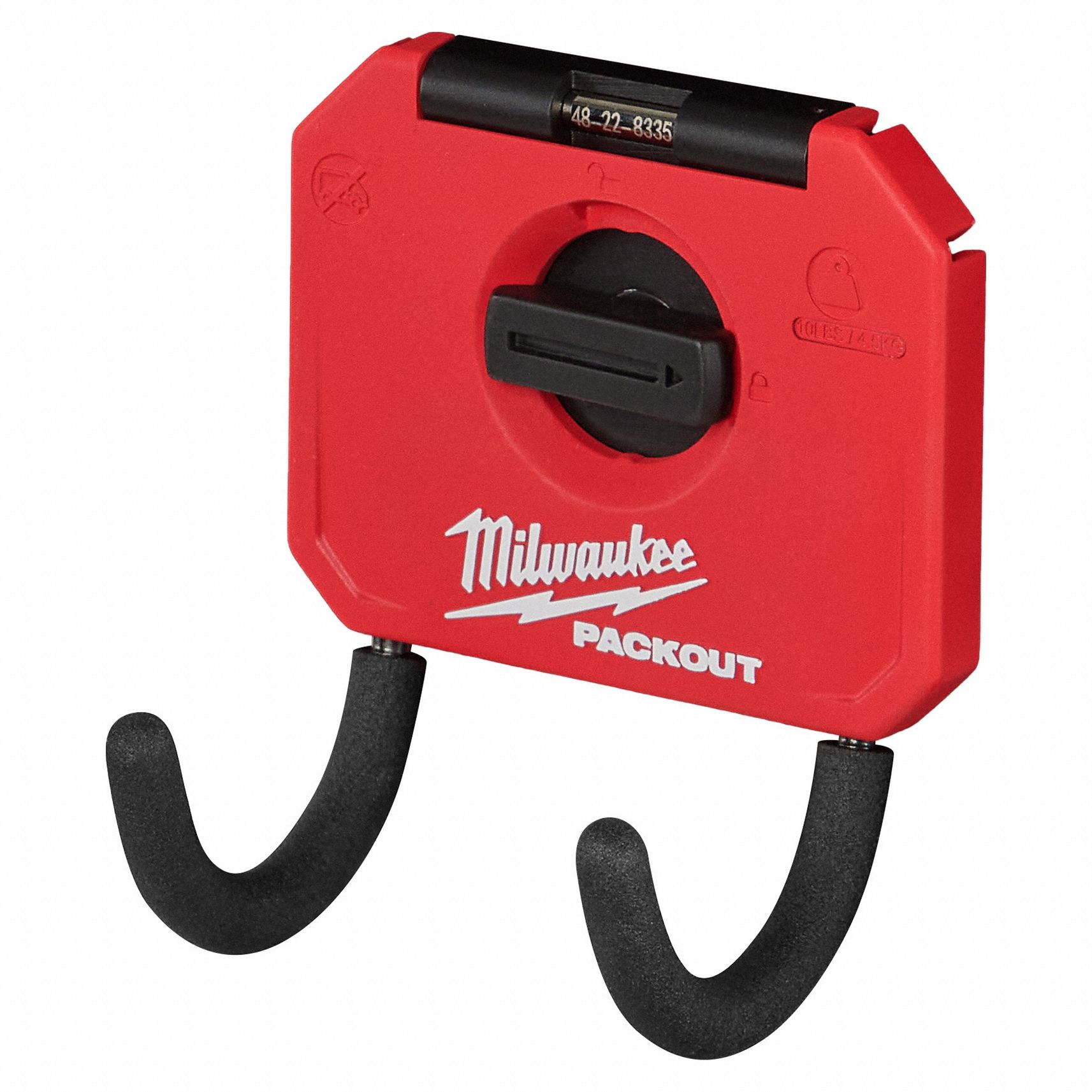 Curved Hook: 3 7/8 in D x 3 5/16 in H x 4 7/16 in L, Metal/Polymer, Black/Red