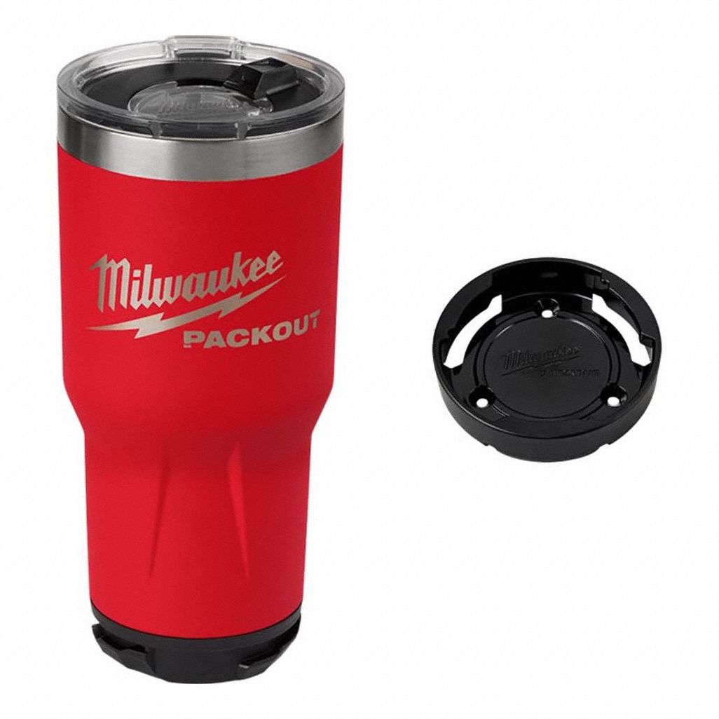 Tumbler and Lock Mount: 30 oz Capacity, Red, Metal, 3/4 in_4 in Overall Ht, Bottle