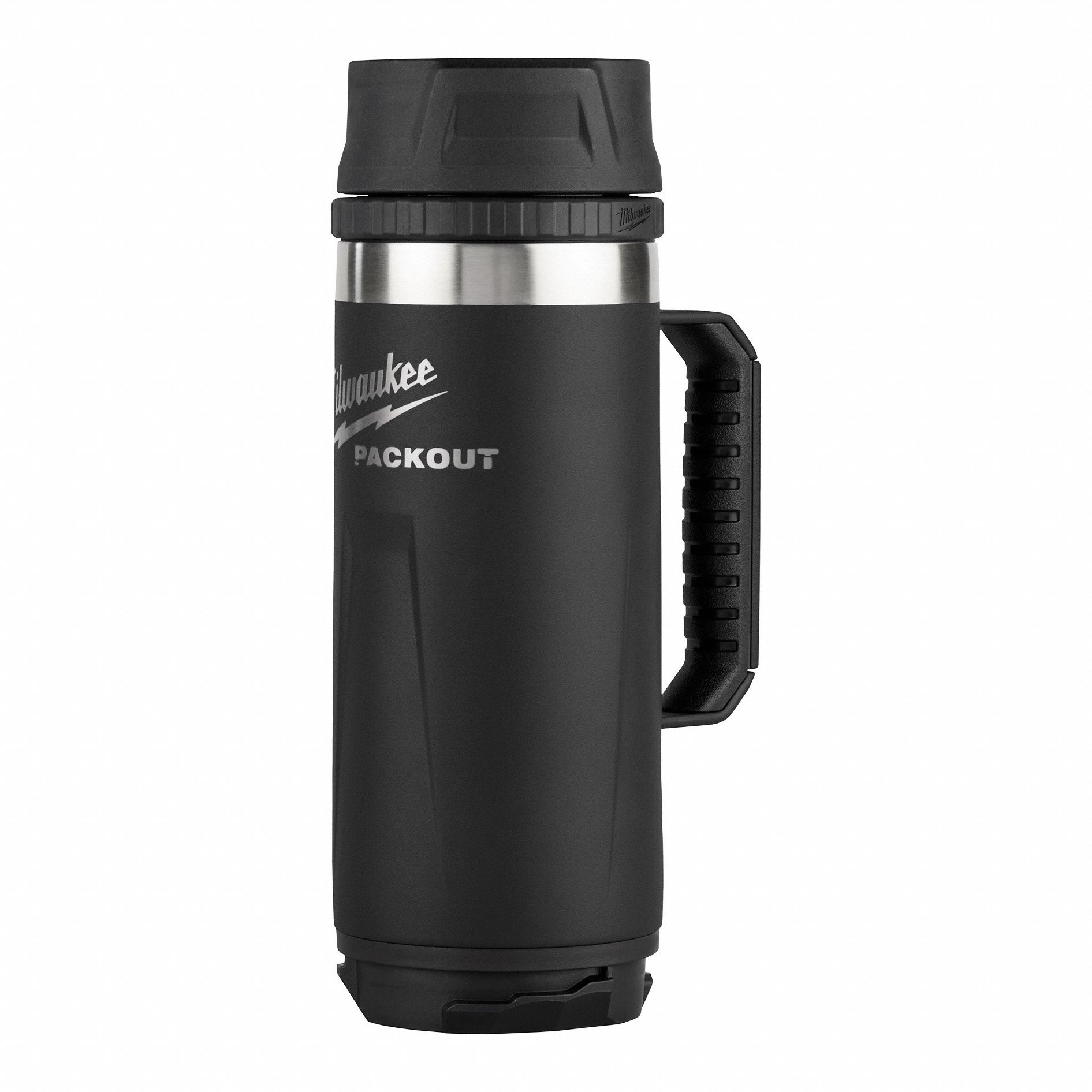 Insulated Bottle: 18 oz Capacity, Black, Stainless Steel, 9 in Overall Ht, Bottle