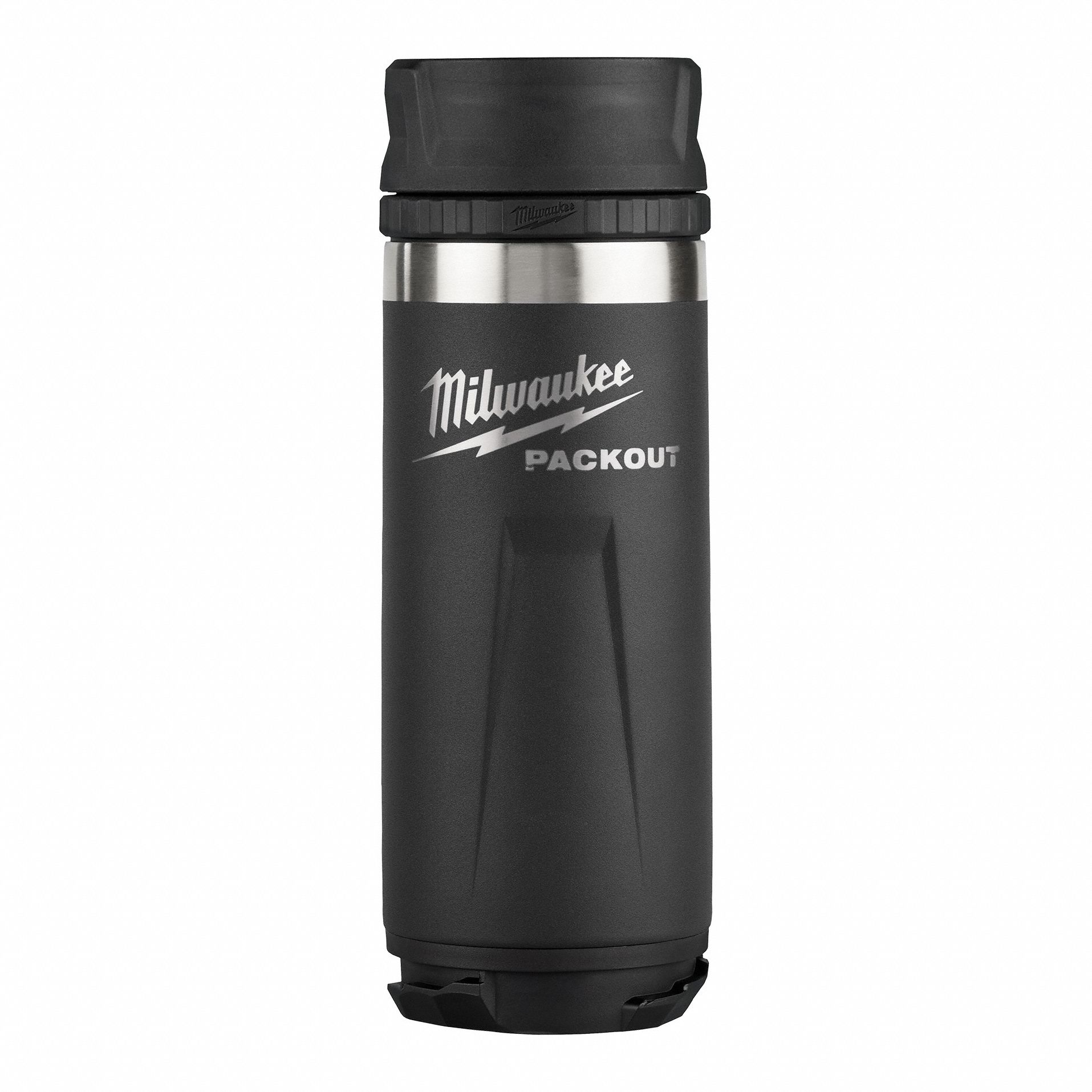Insulated Mug: 18 oz Capacity, Black, Stainless Steel, 9 in Overall Ht, Bottle