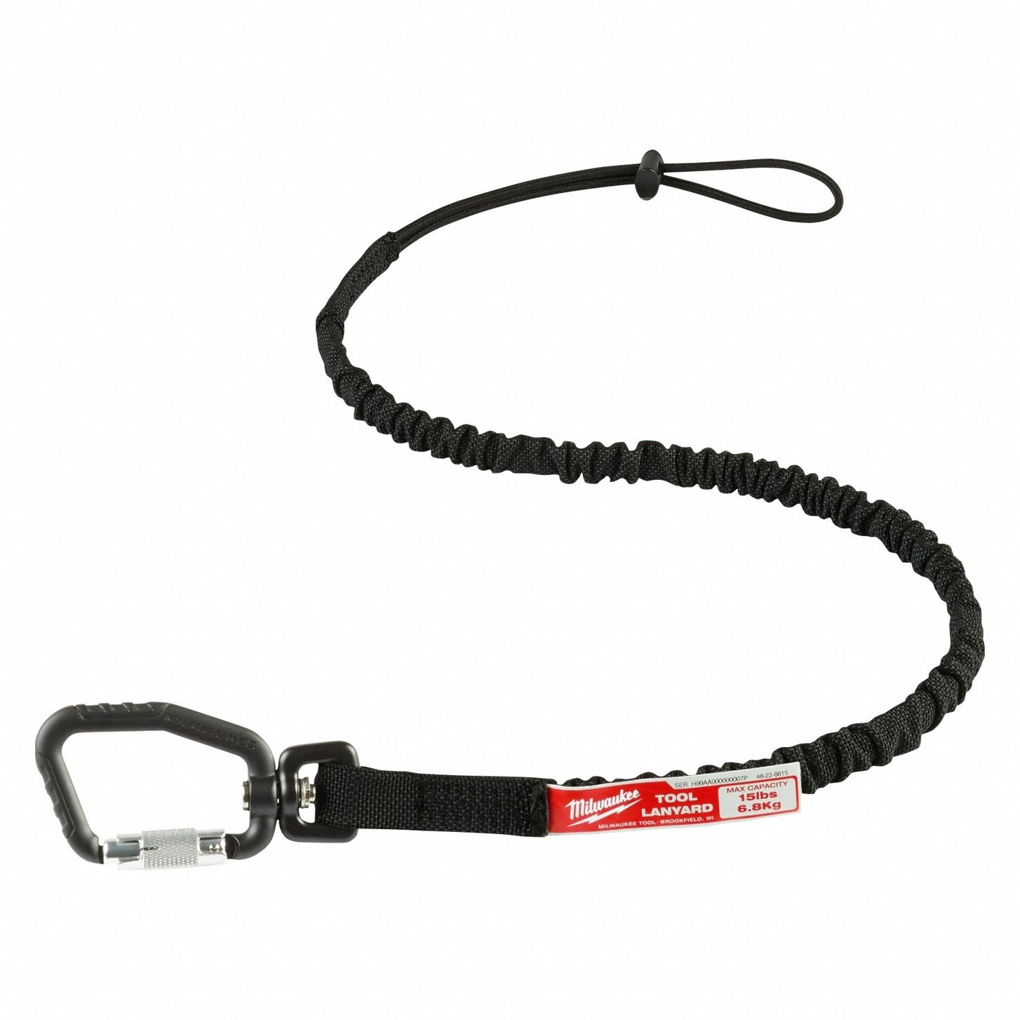 Tool Lanyard: Black, Carabiner, Steel, Hand Tools/Power Tools