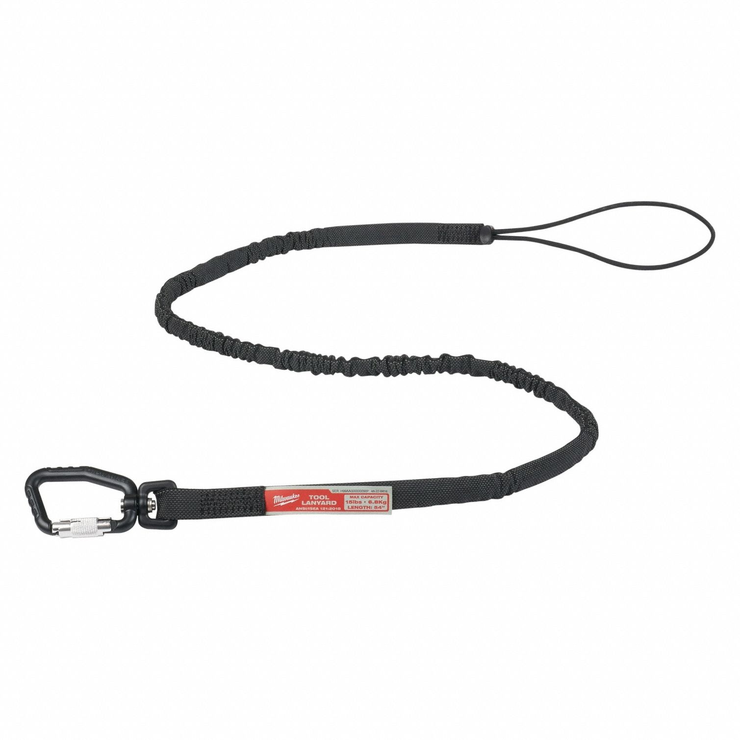 Tool Lanyard: Black, Carabiner, Steel, Hand Tools/Power Tools