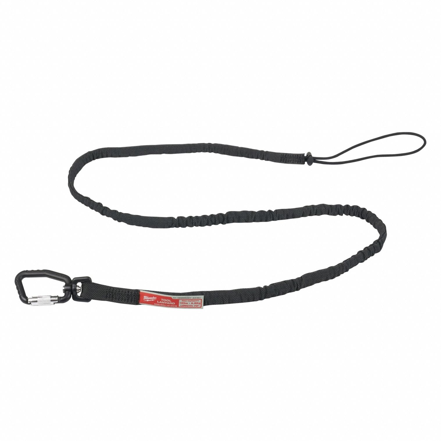 Tool Lanyard: Black, Carabiner, Steel, Hand Tools/Power Tools
