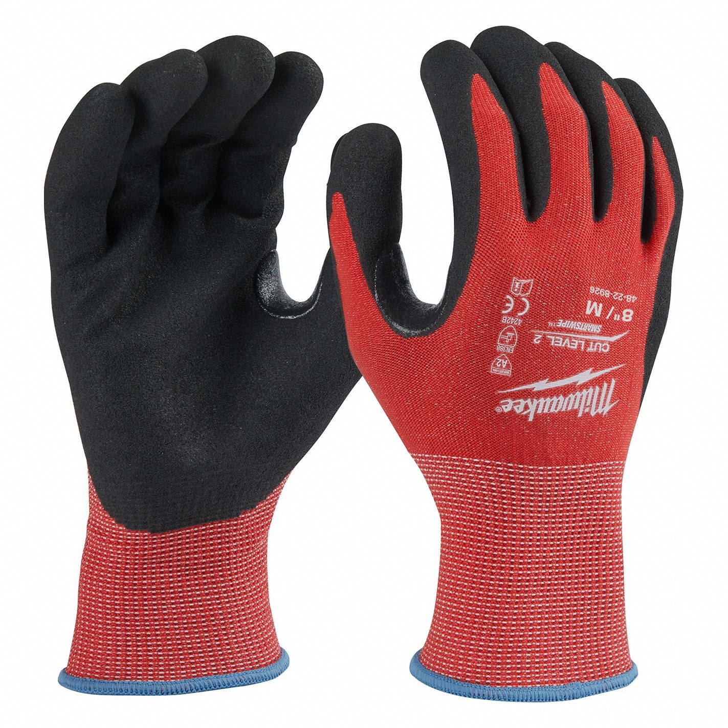 Work Gloves: M ( 8 ), ANSI Cut Level A2, Palm, Dipped, Nitrile, Nylon ( 15 ga ), 1 PR