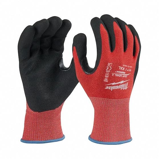Work Gloves: 2XL ( 11 ), ANSI Cut Level A2, Palm, Dipped, Nitrile, Nylon ( 15 ga ), 1 PR