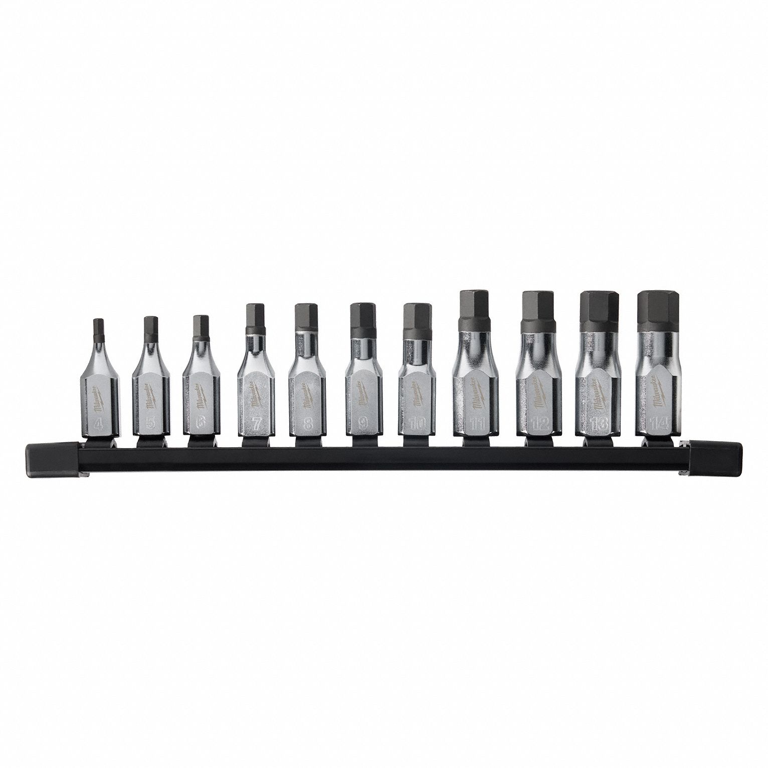 Socket Bit Set: 1 - 25 Pieces, 3/8 in Drive Size, 11 Pieces, 4mm to 14mm Tip Size Range