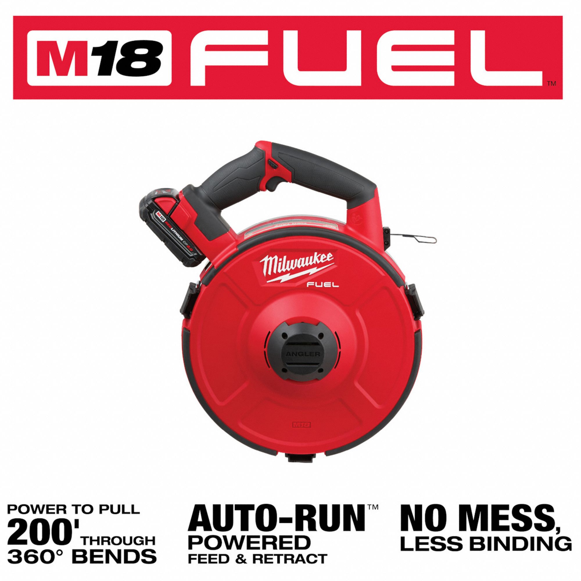 MILWAUKEE Fish Tape ANGLER Series, M18, 100 ft Tape Lg, Polyester