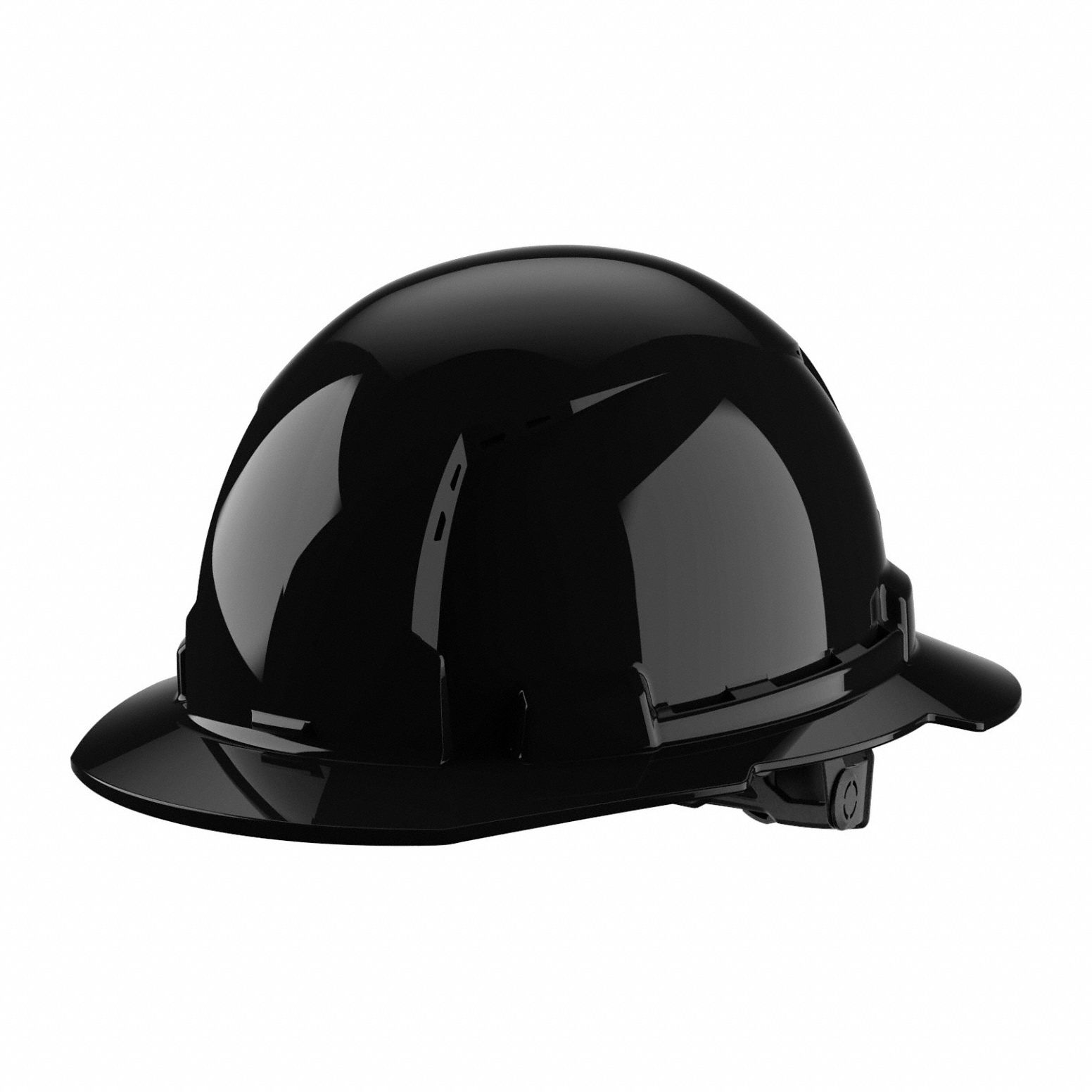 Hard Hat: Black, No Graphics, Ratchet (6-Point), Ratchet, Polyethylene, Side-Slots, Solid
