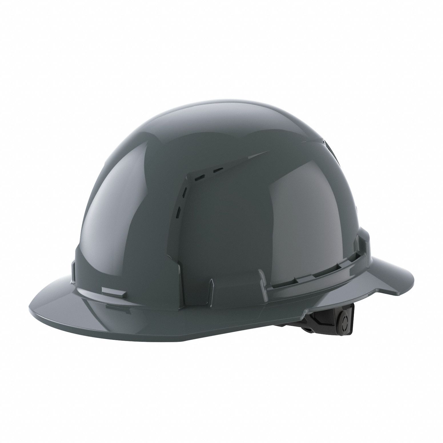 Hard Hat: Gray, No Graphics, Ratchet (6-Point), Ratchet, Polyethylene, Side-Slots, Solid