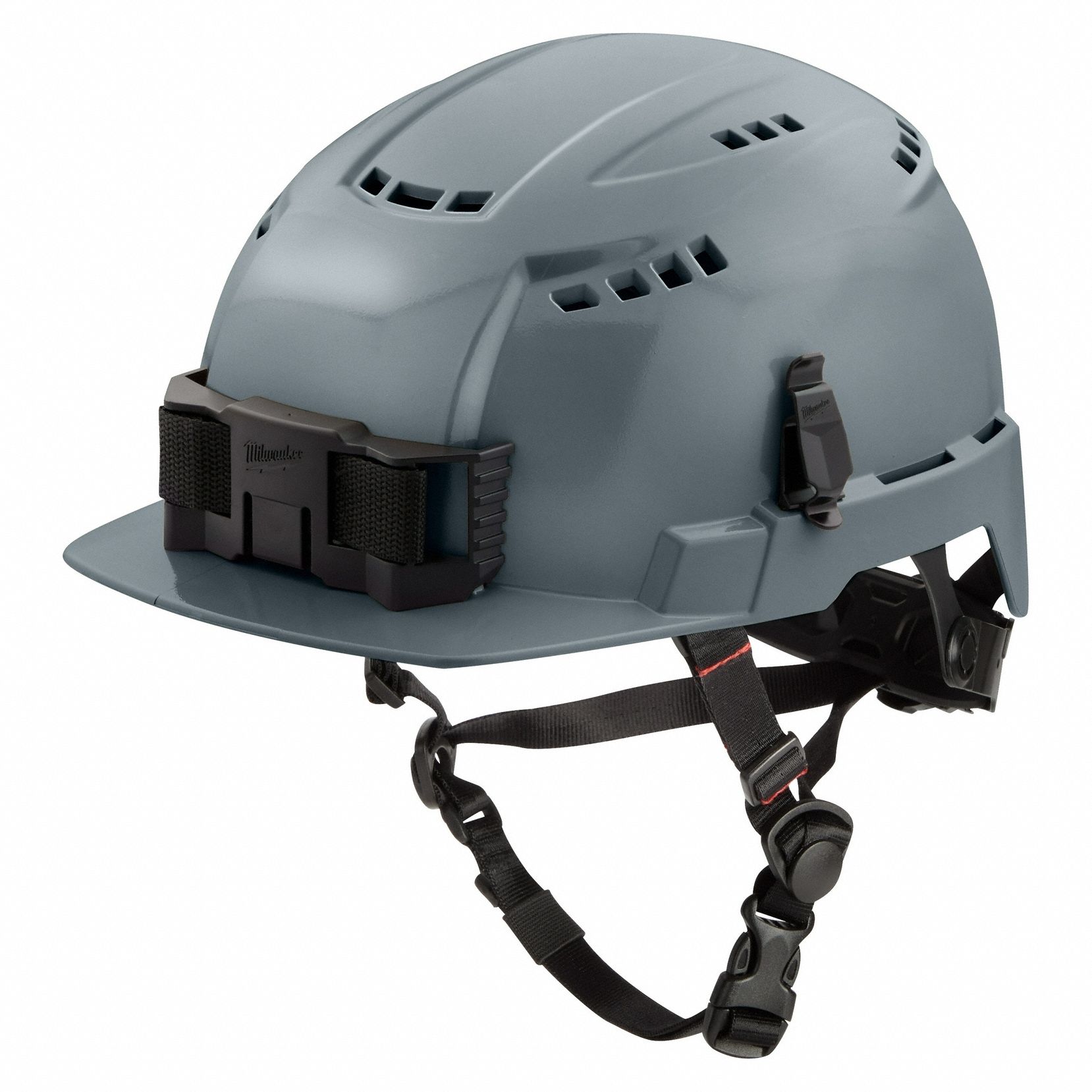 Vented Safety Helmet: Gray, No Graphics, Ratchet, Polyethylene, Headlamp Mount, Solid