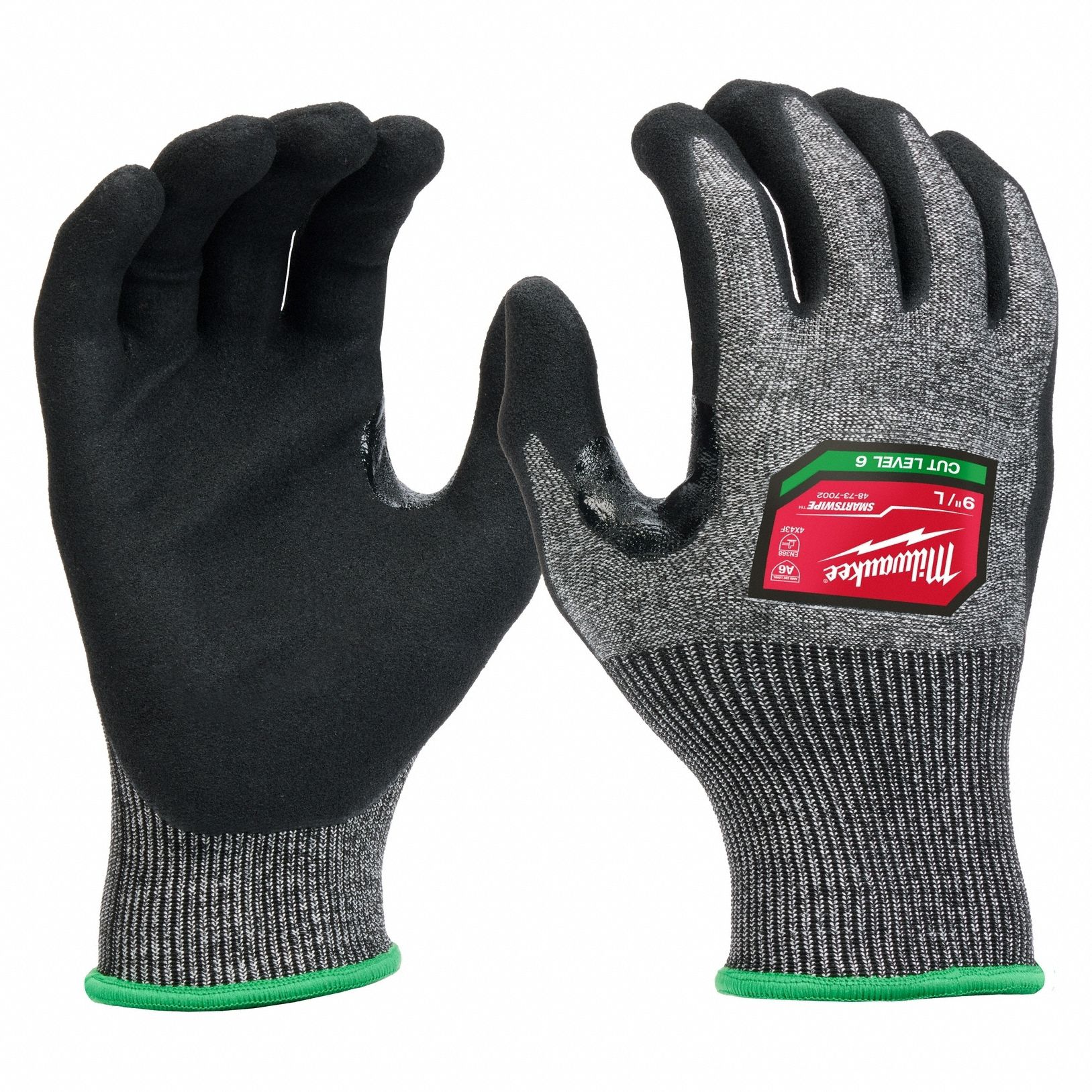 Knit Gloves: L, ANSI Cut Level A6, Palm, Dipped, Nitrile, Nylon/Spandex ( 18 ga ), 1 PR