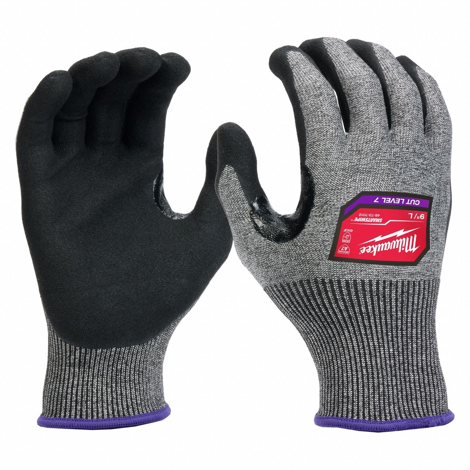 Knit Gloves: L, ANSI Cut Level A7, Palm, Dipped, Nitrile, Nylon/Spandex ( 18 ga ), 1 PR