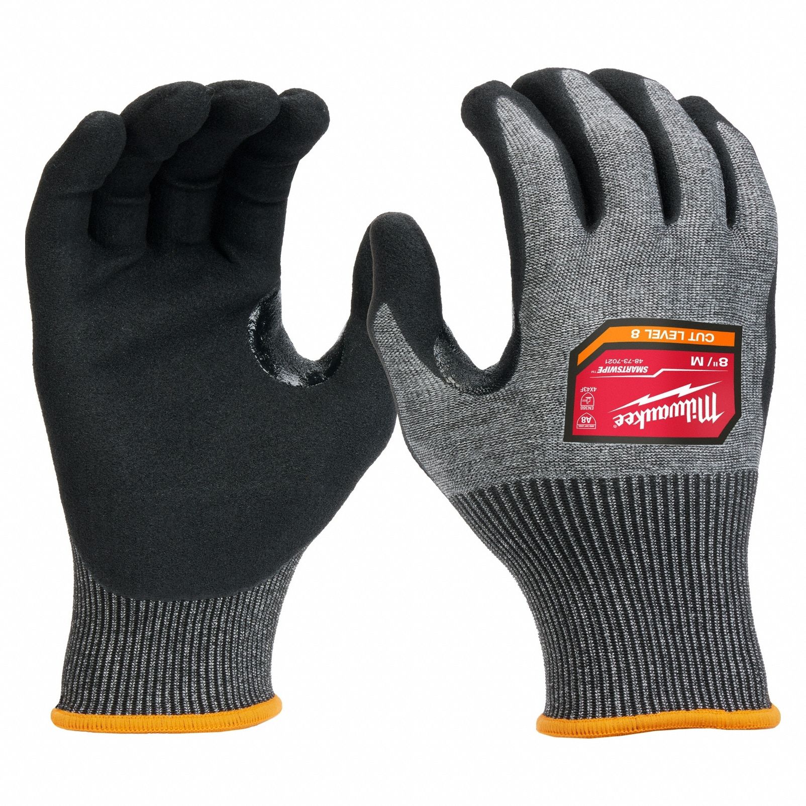 Knit Gloves: M, ANSI Cut Level A8, Palm, Dipped, Nitrile, Nylon/Spandex ( 18 ga ), 1 PR