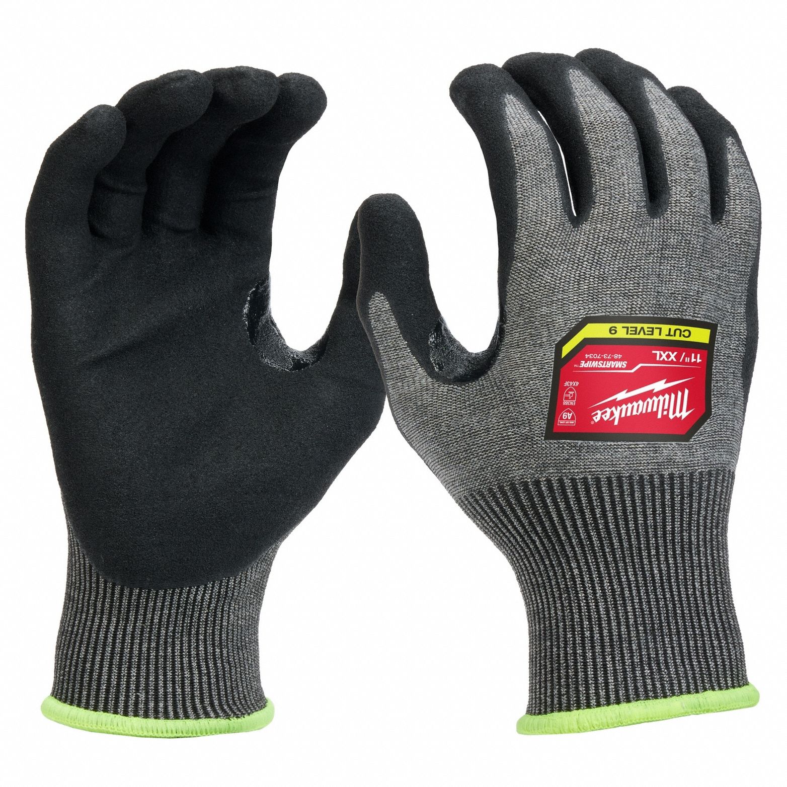 Knit Gloves: 2XL, ANSI Cut Level A9, Palm, Dipped, Nitrile, Nylon/Spandex ( 18 ga ), 1 PR