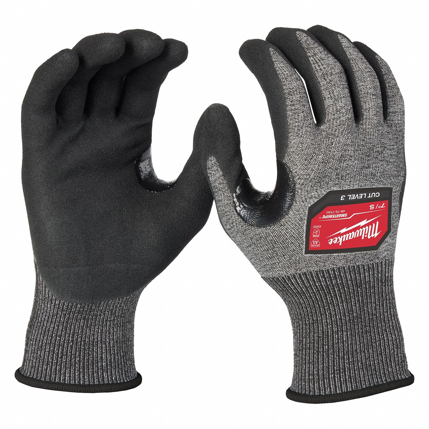 Knit Gloves: S, ANSI Cut Level A3, Palm, Dipped, Nitrile, Nylon/Spandex ( 18 ga ), 1 PR